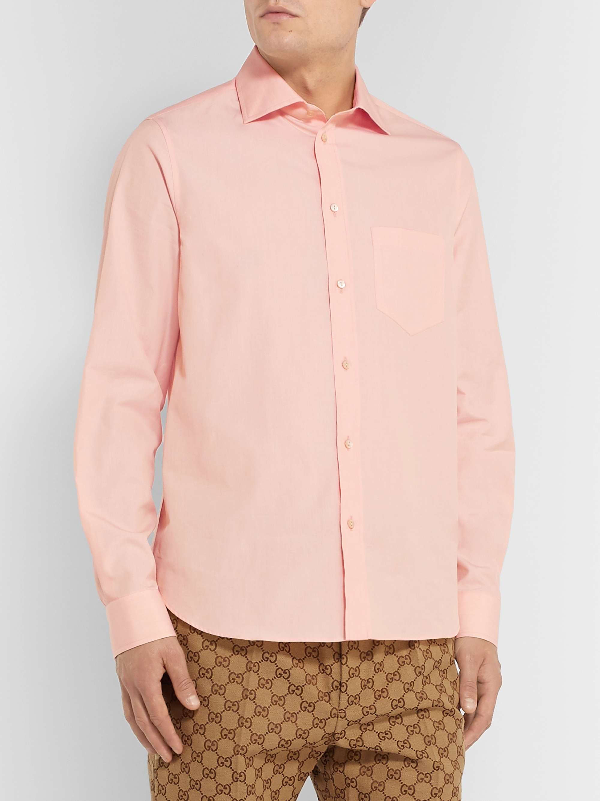 GUCCI Peach Cutaway-Collar Cotton-Poplin Shirt