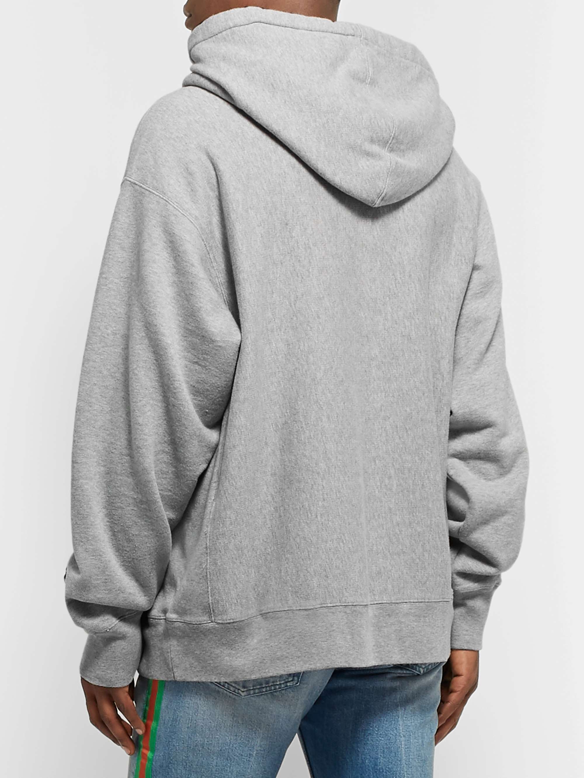 GUCCI + The Face Oversized Logo-Print Mélange Loopback Cotton-Jersey Hoodie