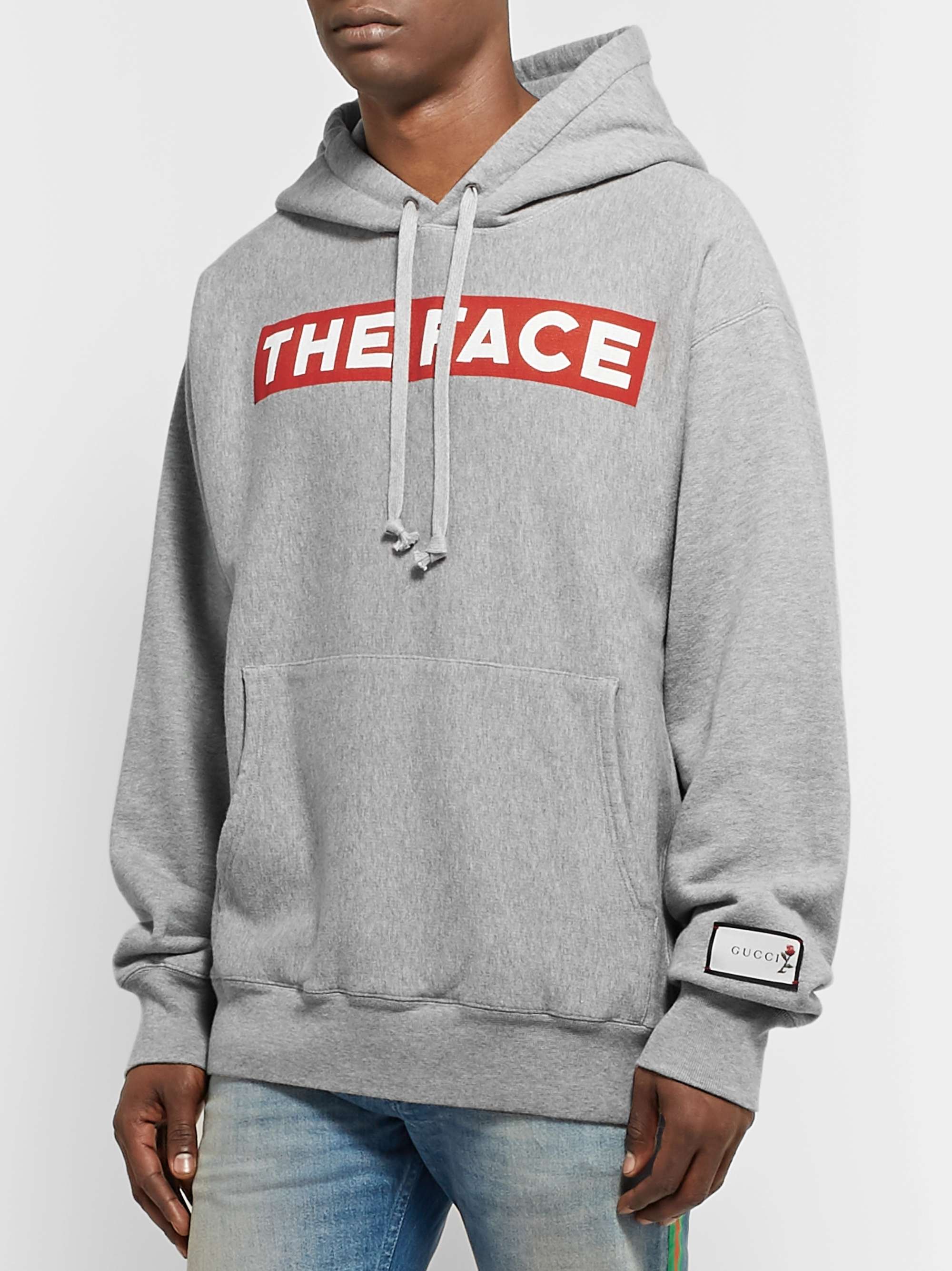 GUCCI + The Face Oversized Logo-Print Mélange Loopback Cotton-Jersey Hoodie