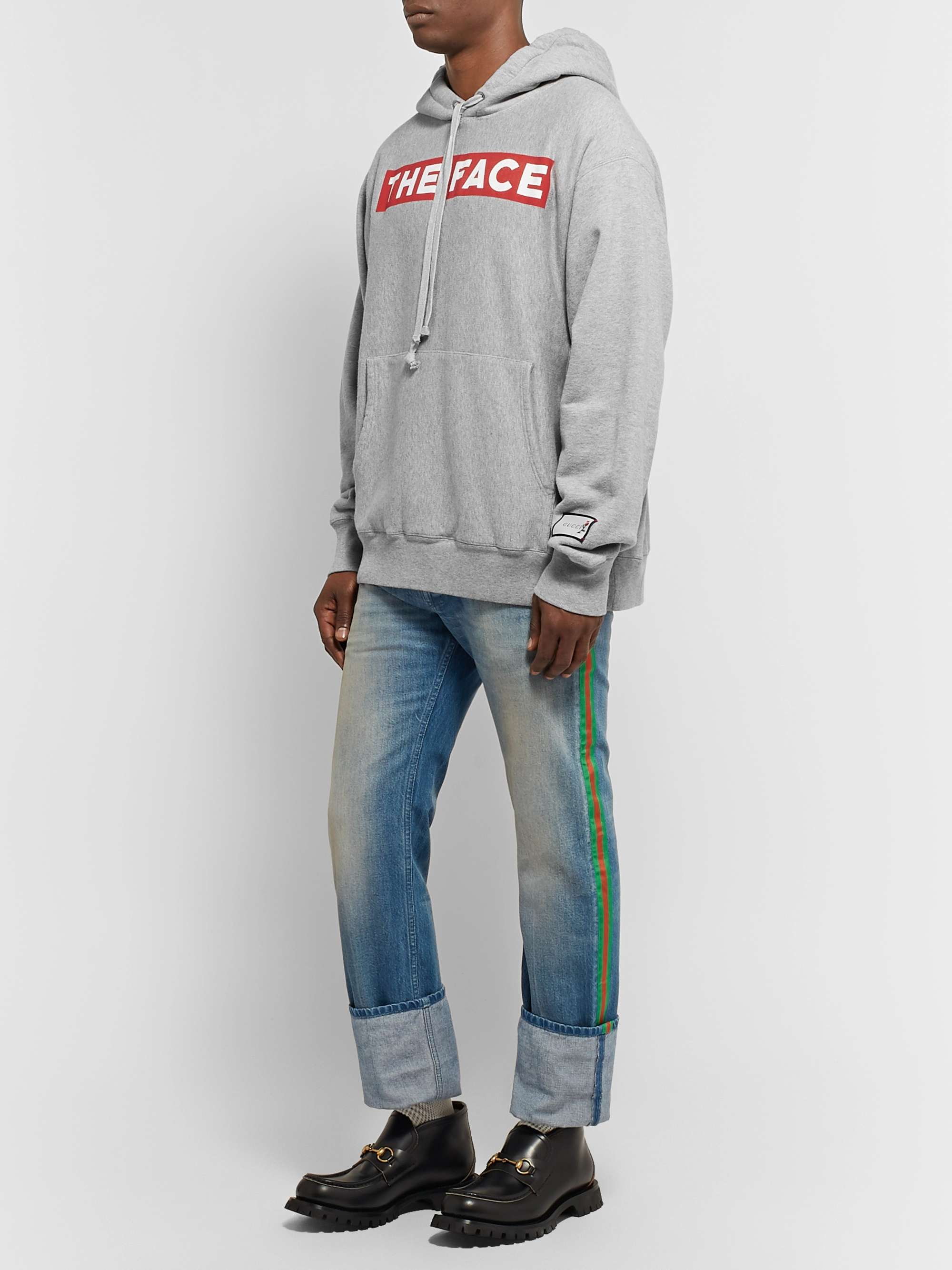 GUCCI + The Face Oversized Logo-Print Mélange Loopback Cotton-Jersey Hoodie