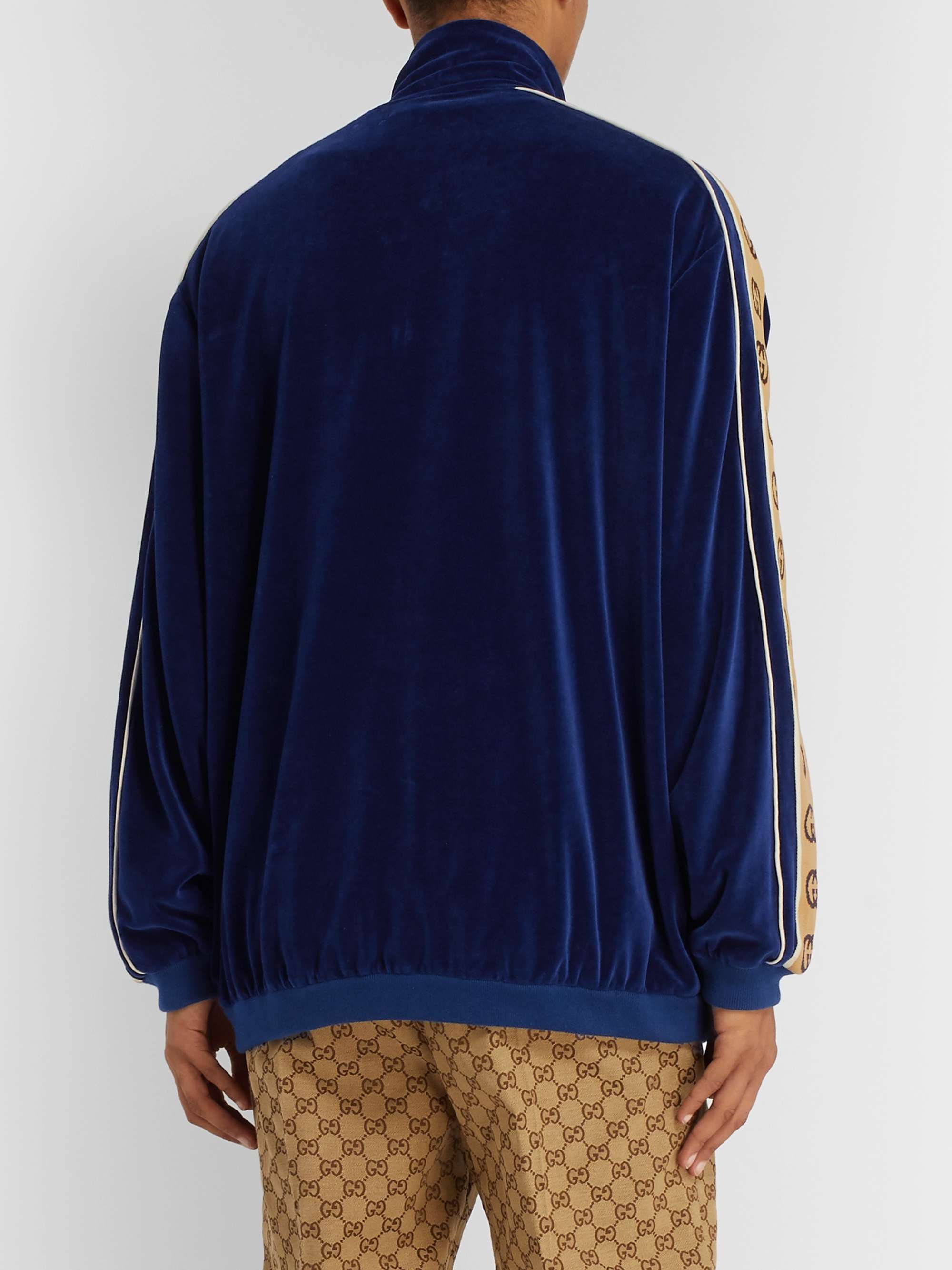 GUCCI Oversized Logo-Appliquéd Webbing-Trimmed Piped Velvet Track Jacket