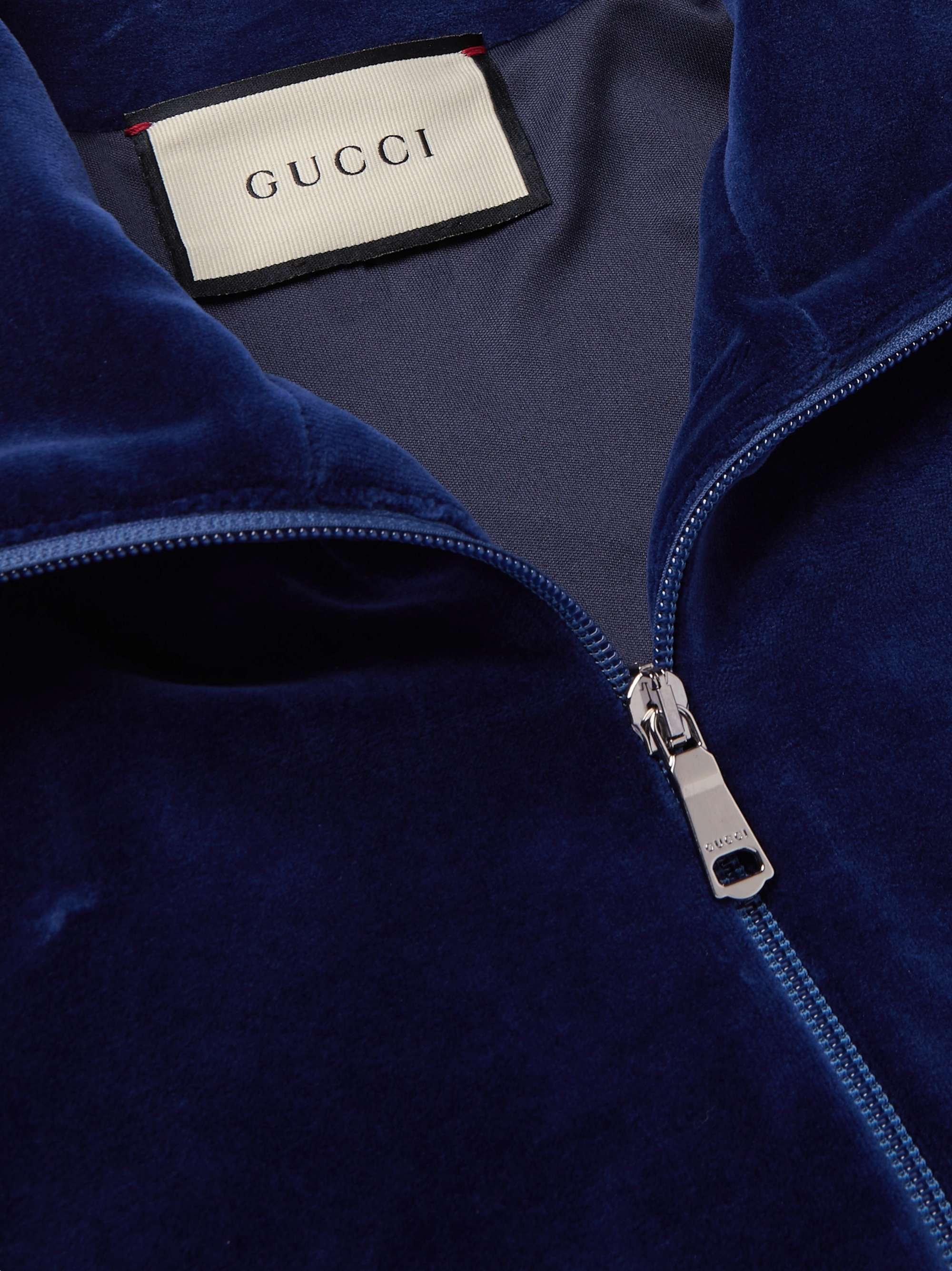 GUCCI Oversized Logo-Appliquéd Webbing-Trimmed Piped Velvet Track Jacket