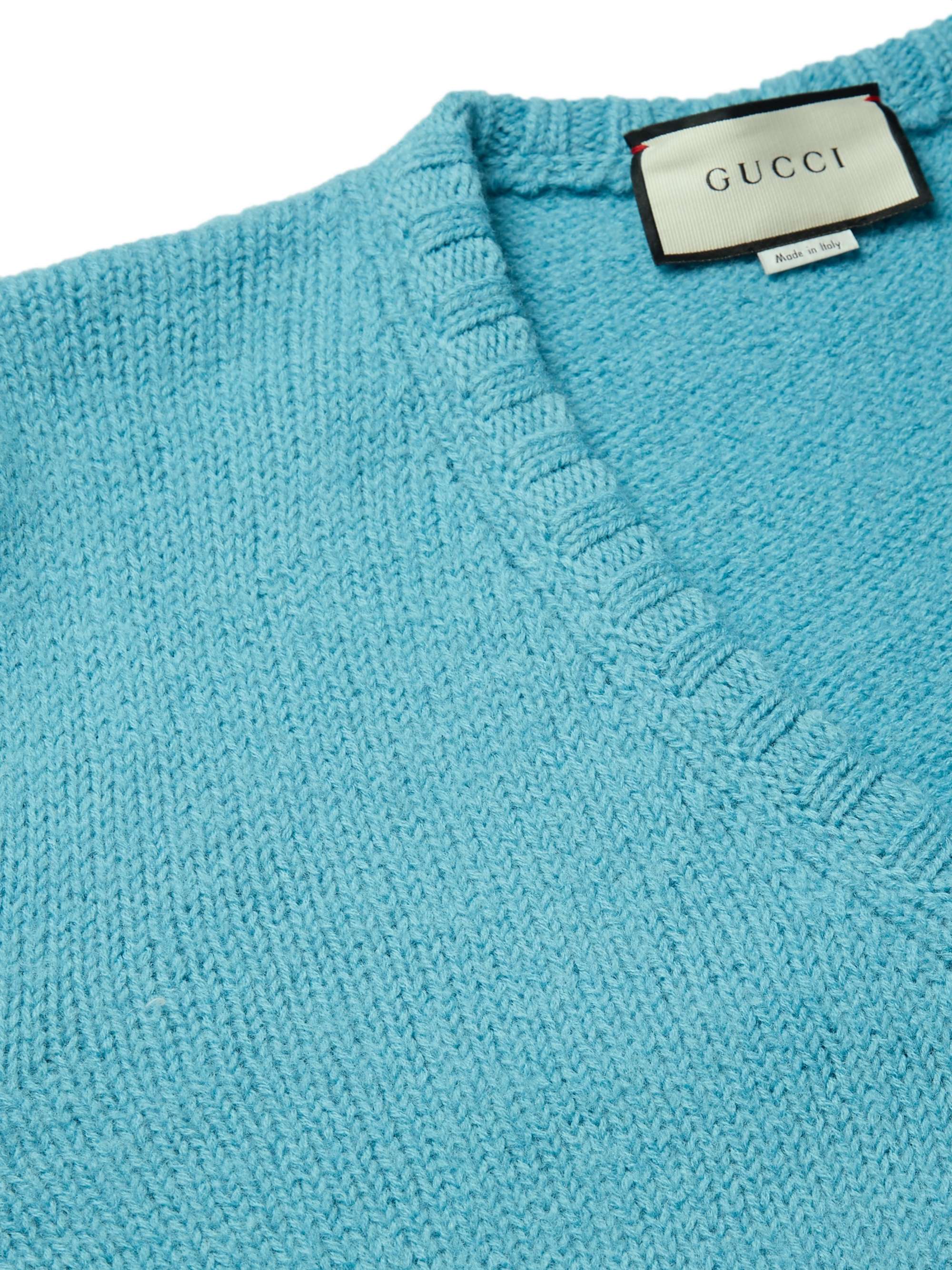 GUCCI Logo-Appliquéd Brushed-Wool Sweater