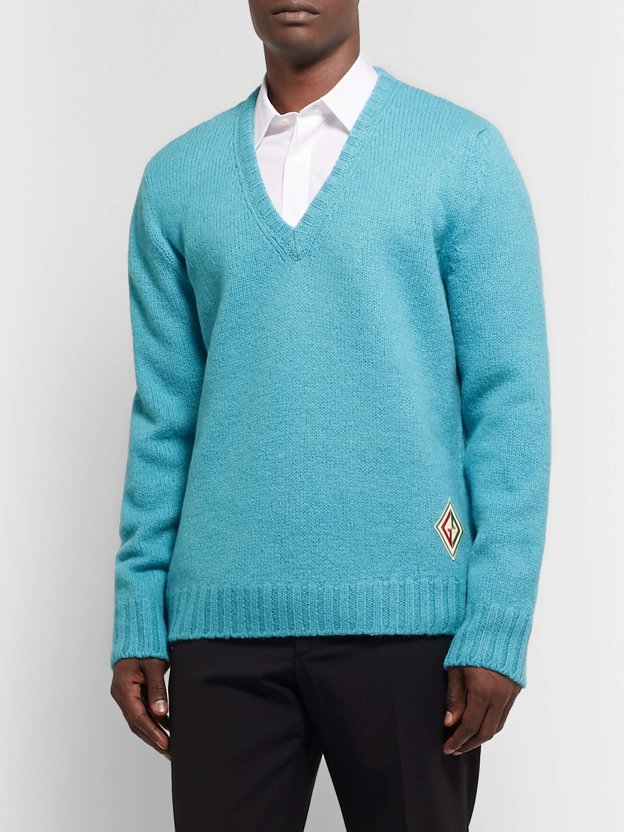 GUCCI Logo-Appliquéd Brushed-Wool Sweater