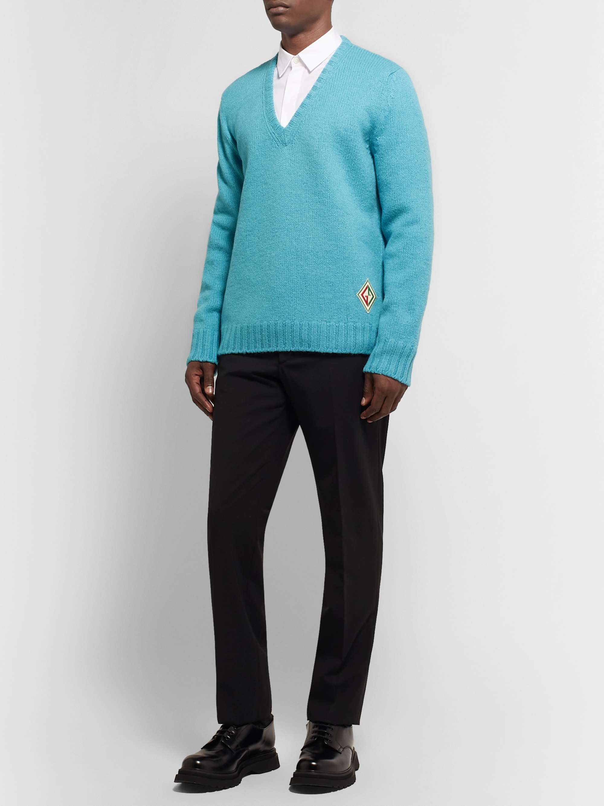 GUCCI Logo-Appliquéd Brushed-Wool Sweater