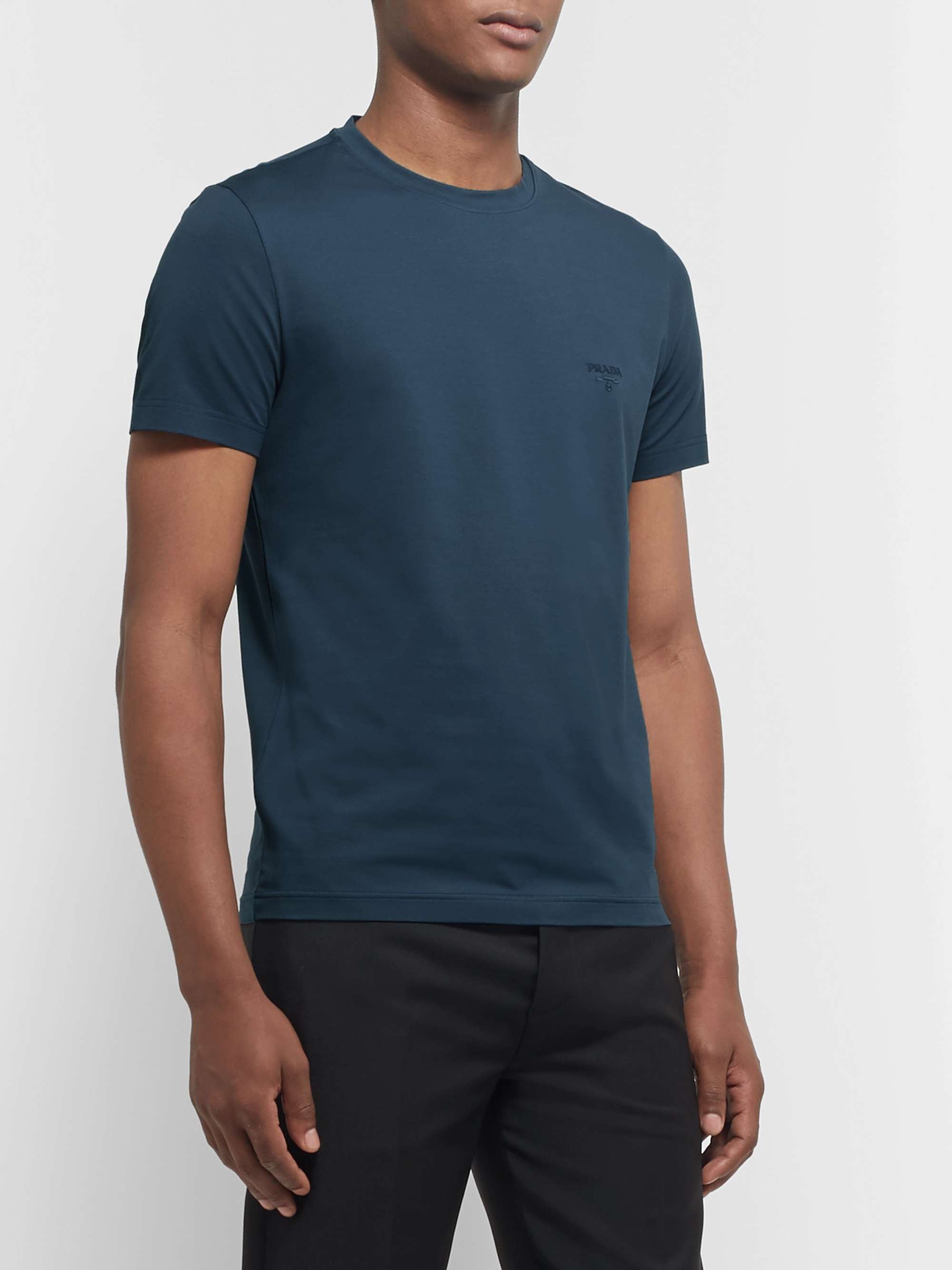 PRADA Slim-Fit Logo-Embroidered Stretch Cotton-Jersey T-Shirt