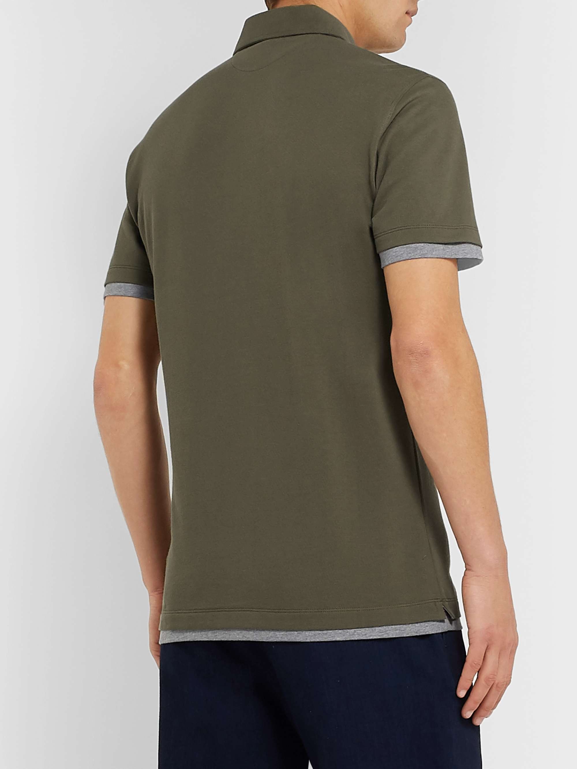 BRUNELLO CUCINELLI Slim-Fit Layered Mélange Cotton-Piqué Polo Shirt