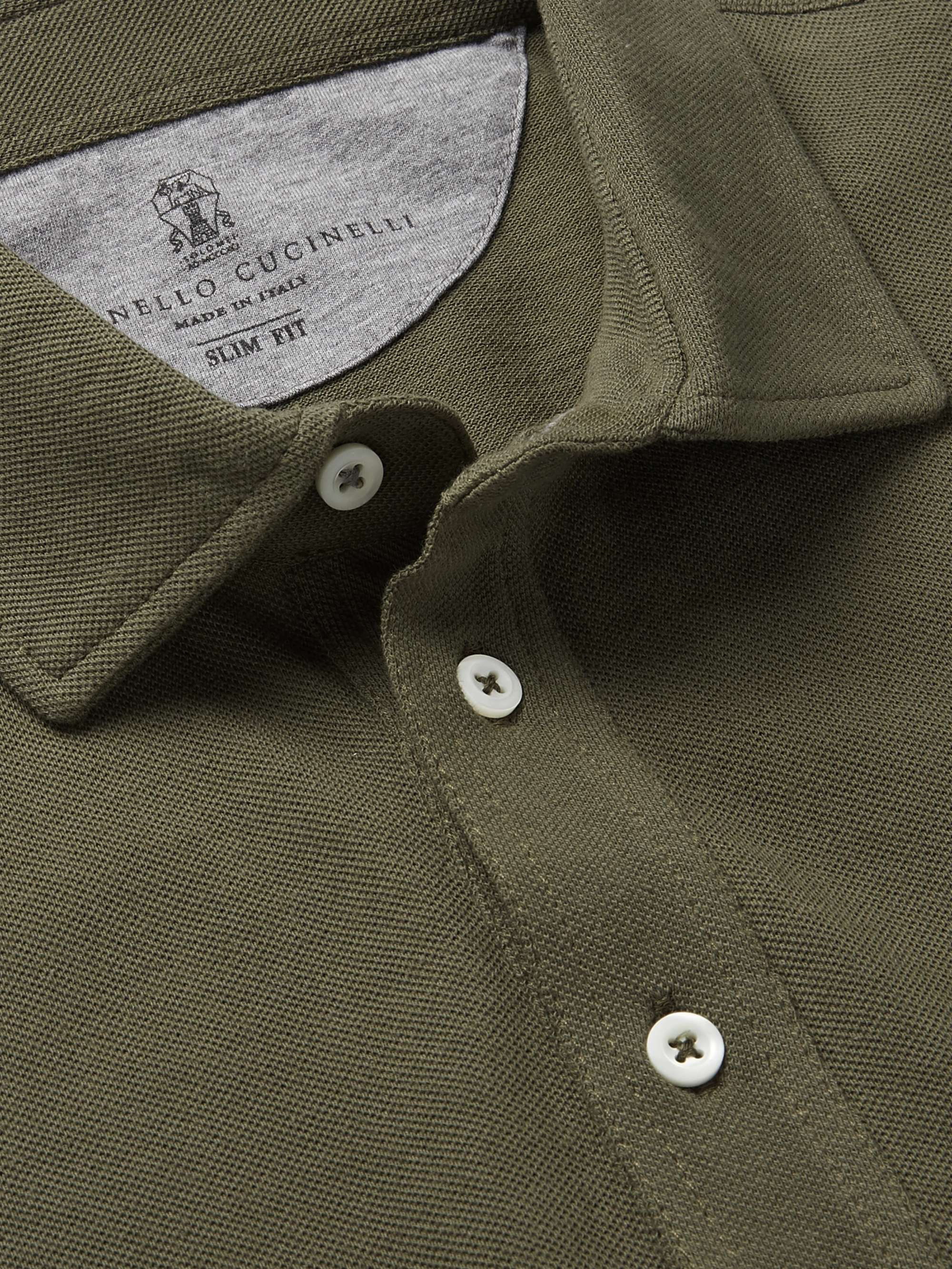 BRUNELLO CUCINELLI Slim-Fit Layered Mélange Cotton-Piqué Polo Shirt