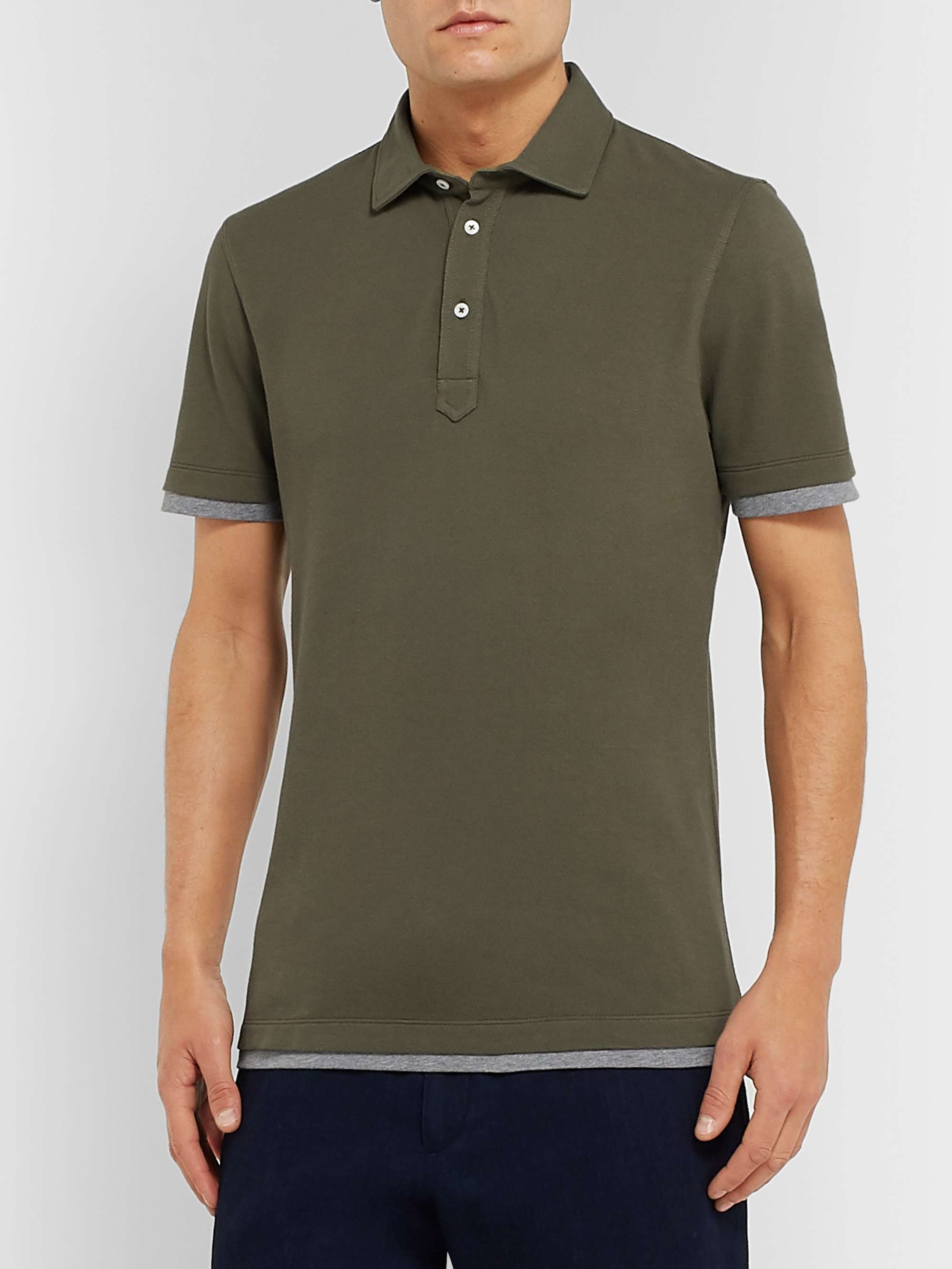 BRUNELLO CUCINELLI Slim-Fit Layered Mélange Cotton-Piqué Polo Shirt