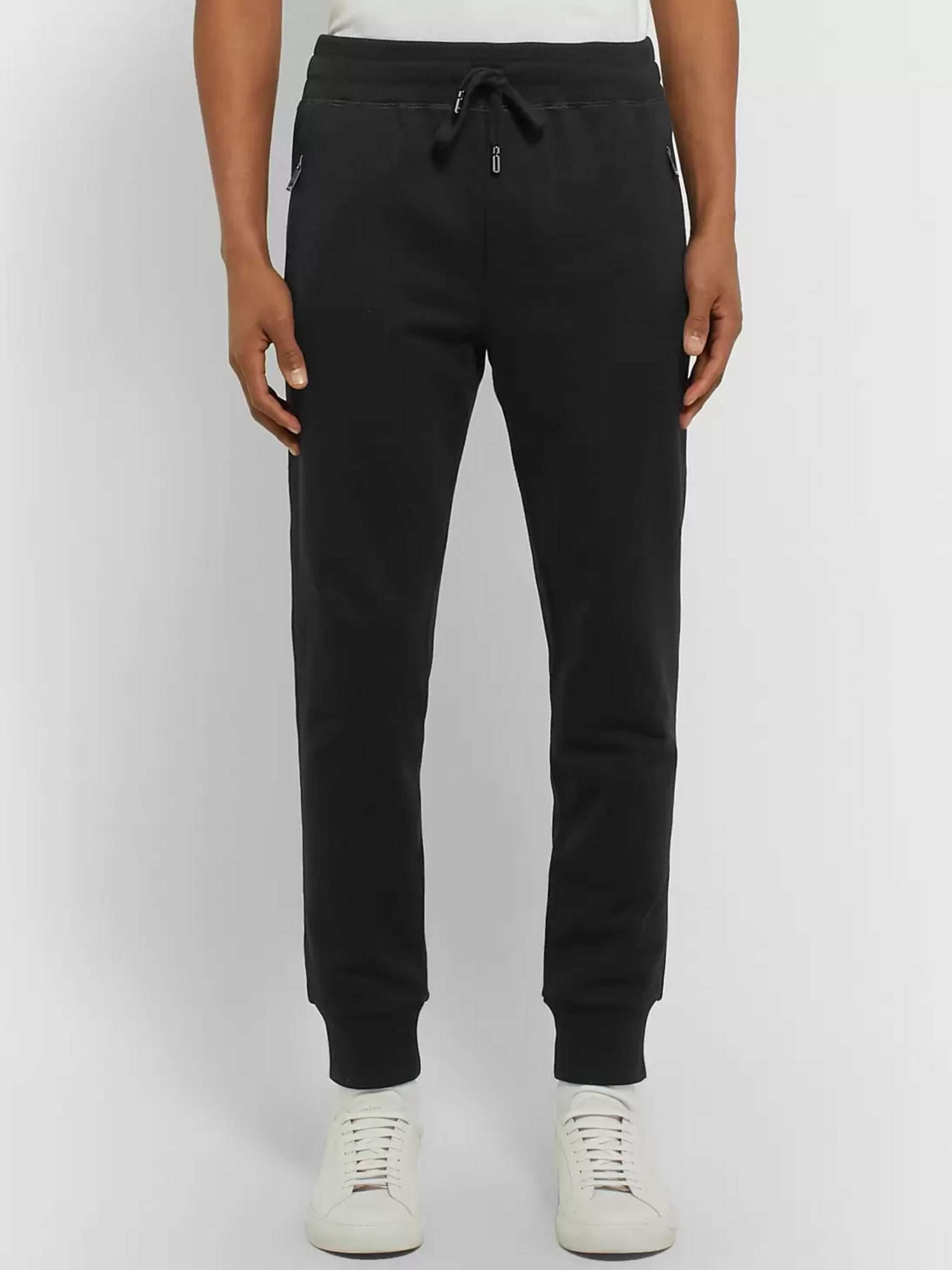 DOLCE&GABBANA Slim-Fit Tapered Logo-Appliquéd Cotton-Jersey Sweatpants