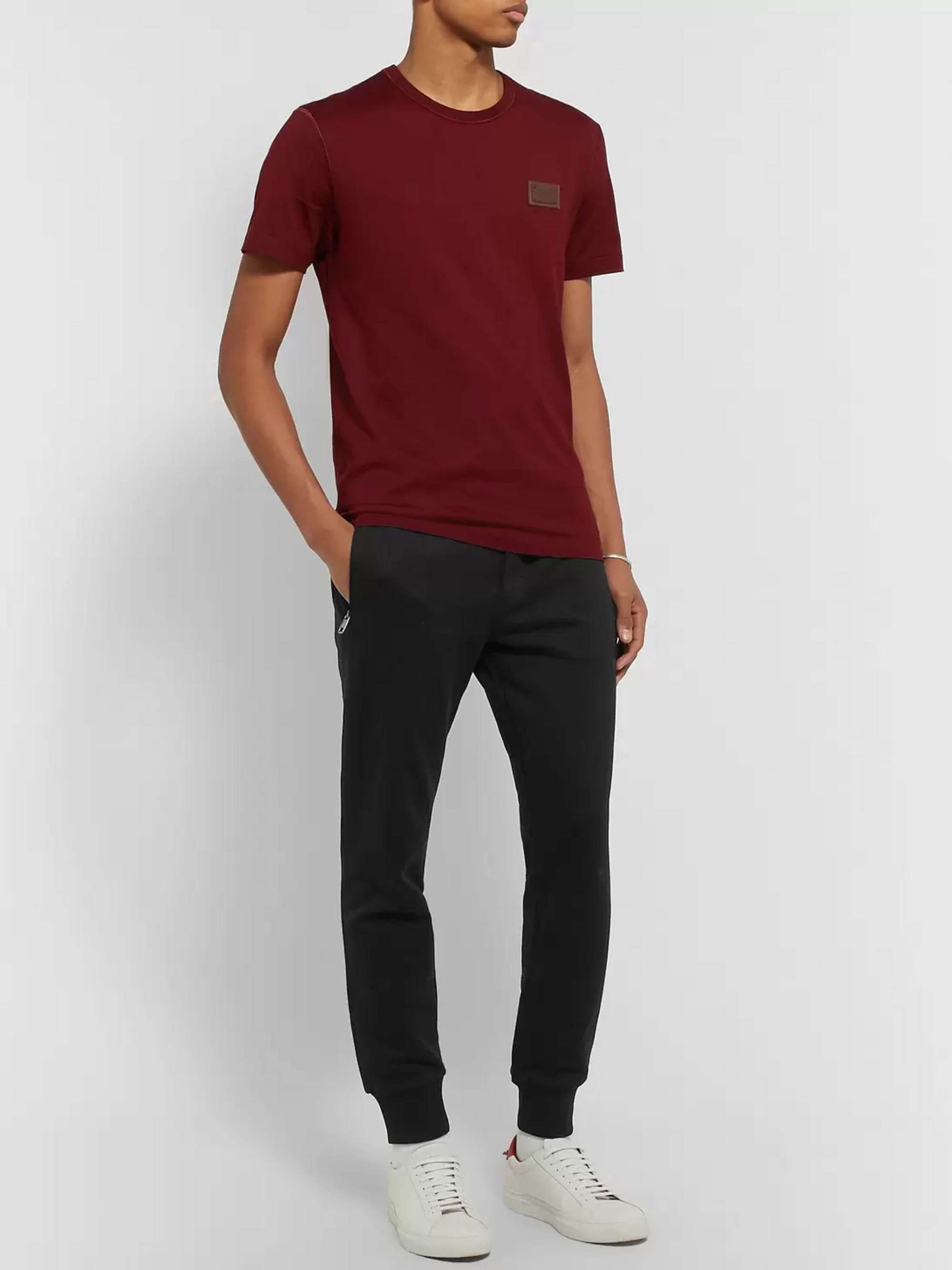 DOLCE&GABBANA Slim-Fit Tapered Logo-Appliquéd Cotton-Jersey Sweatpants
