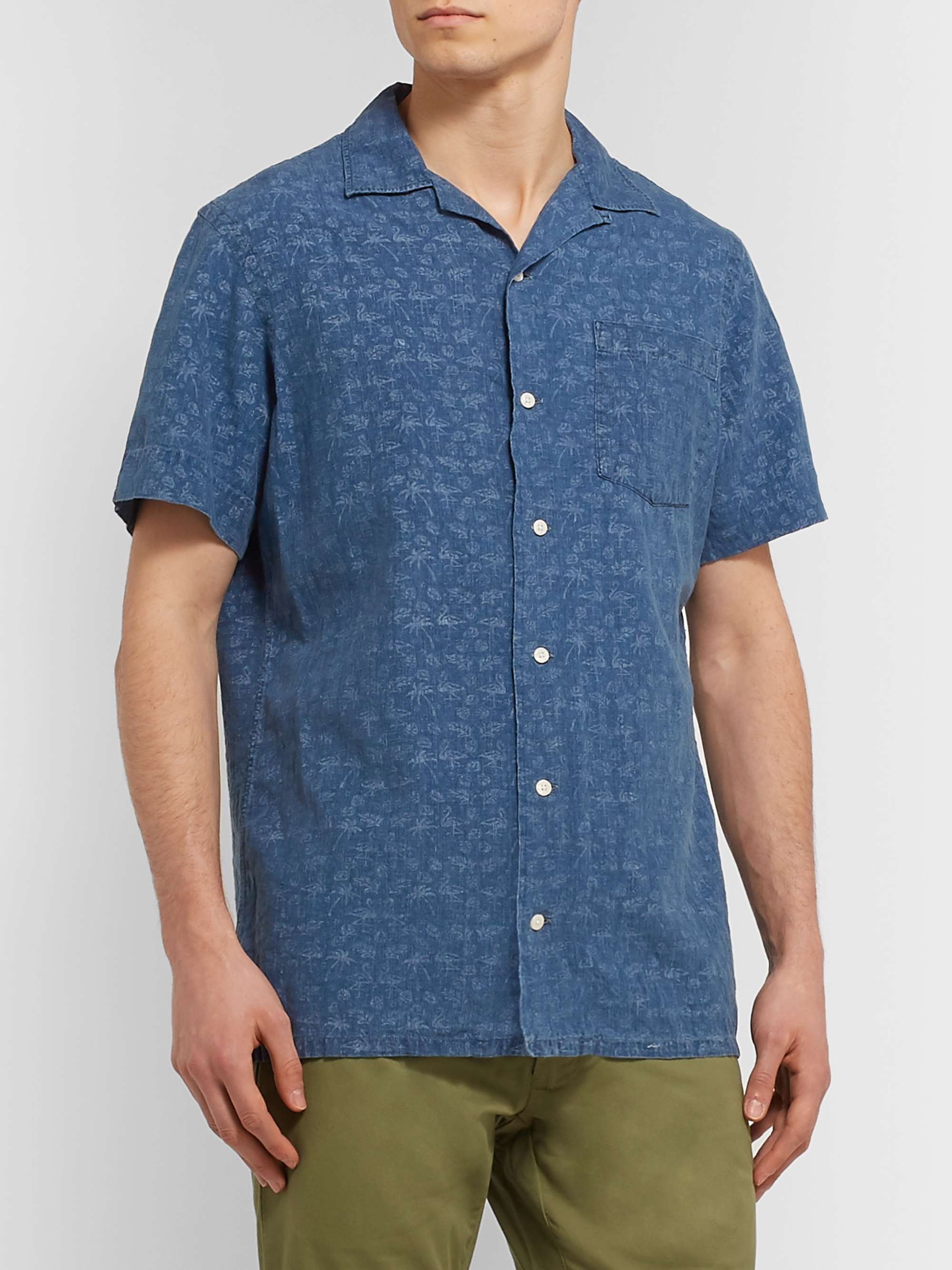 POLO RALPH LAUREN Camp-Collar Overdyed Printed Linen Shirt