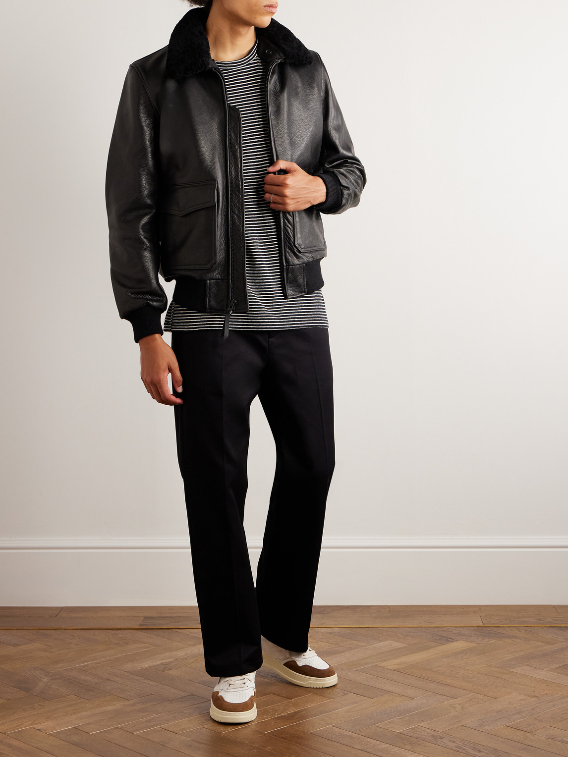 Shop Golden Bear The Carter Shearling Bomber Jacket In Black