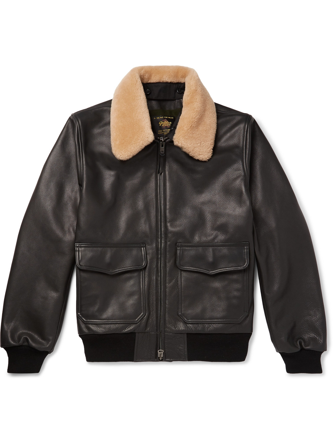 Golden Bear The Carter Shearling Bomber Jacket In Black