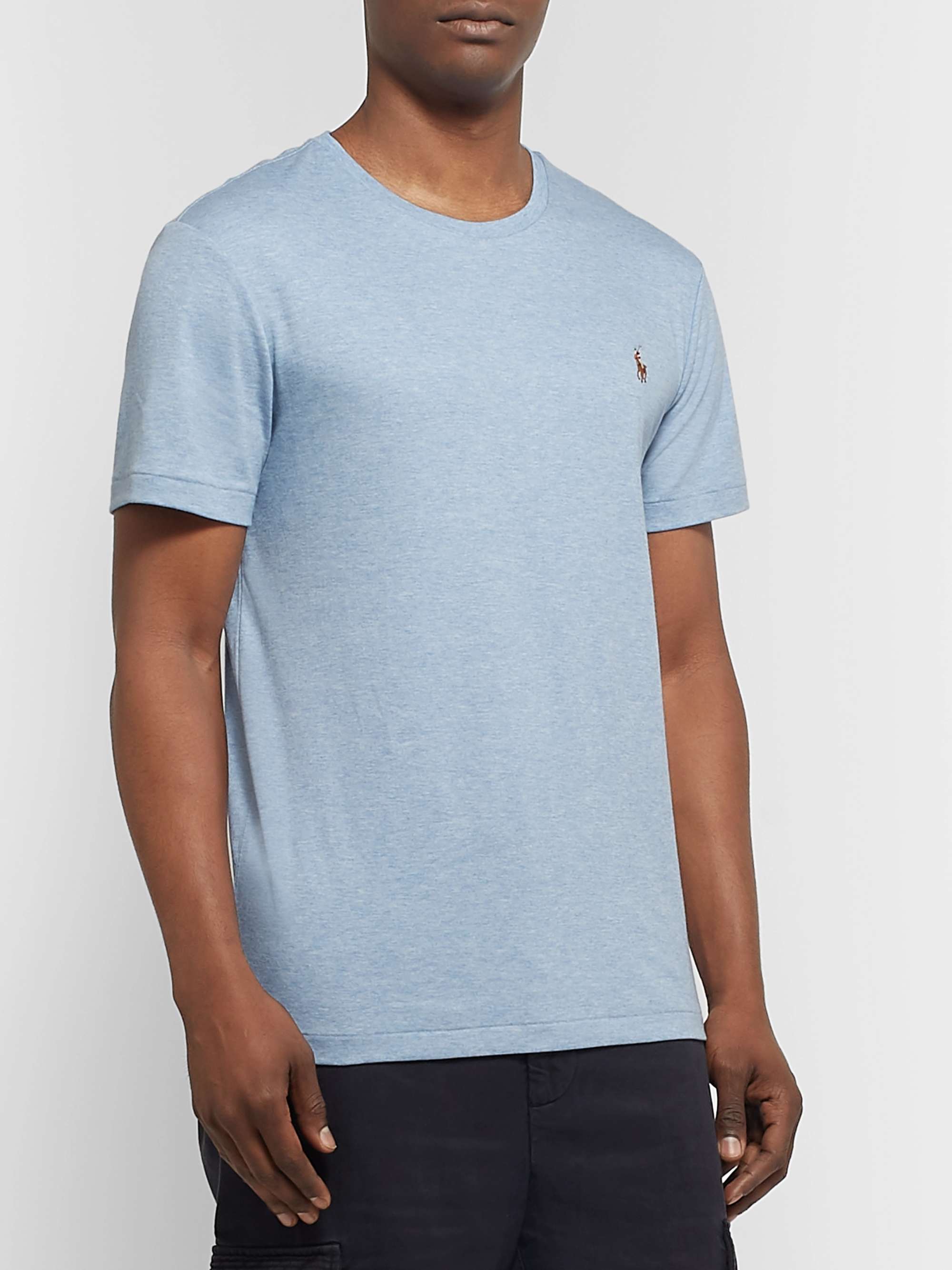 POLO RALPH LAUREN Slim-Fit Logo-Embroidered Mélange Pima Cotton-Jersey T-Shirt