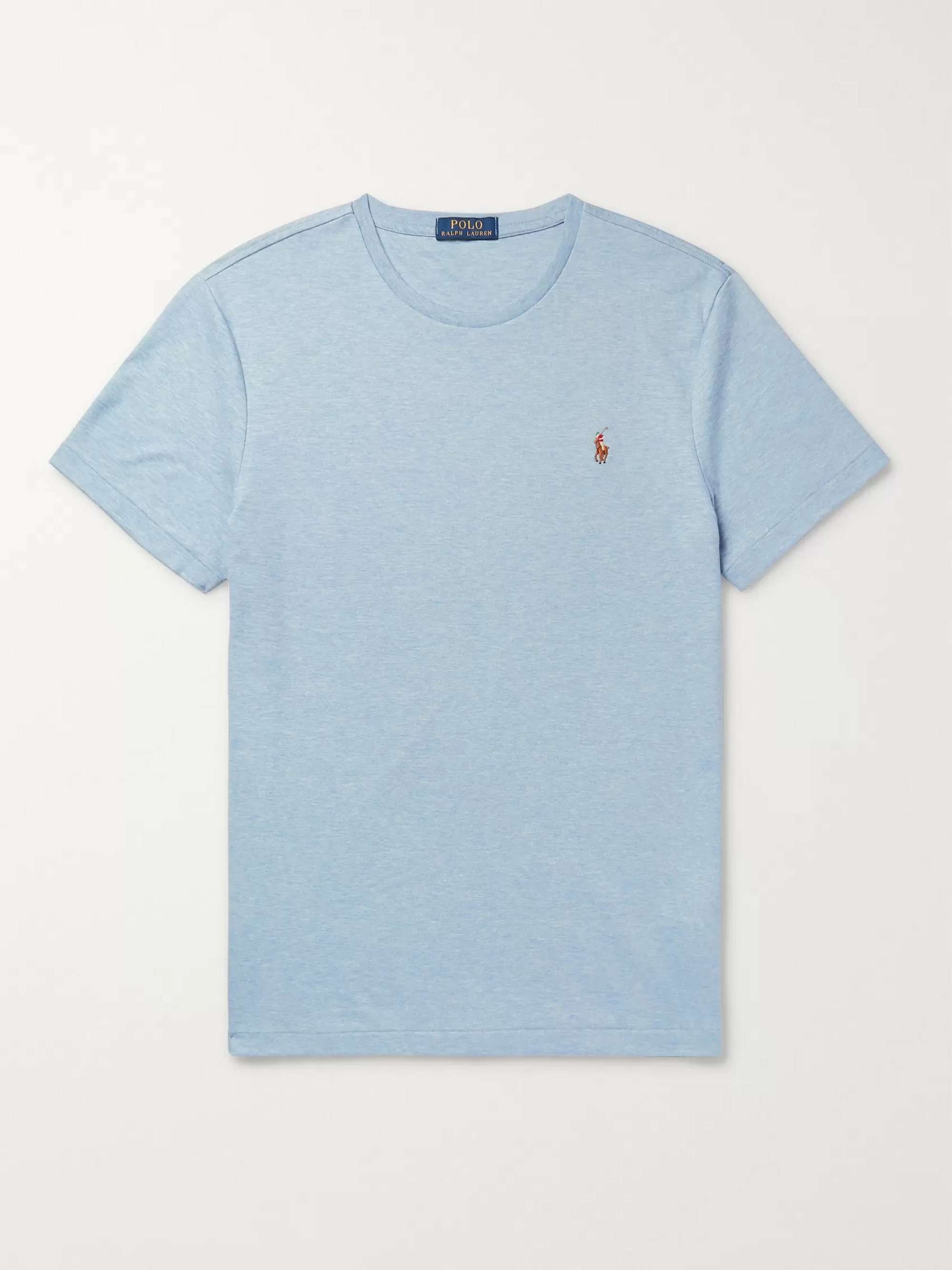 POLO RALPH LAUREN Slim-Fit Logo-Embroidered Mélange Pima Cotton-Jersey T-Shirt
