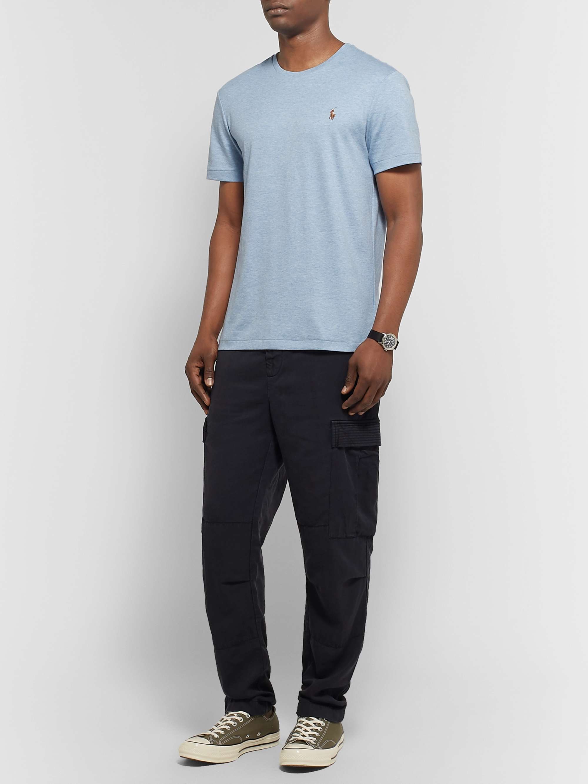 POLO RALPH LAUREN Slim-Fit Logo-Embroidered Mélange Pima Cotton-Jersey T-Shirt