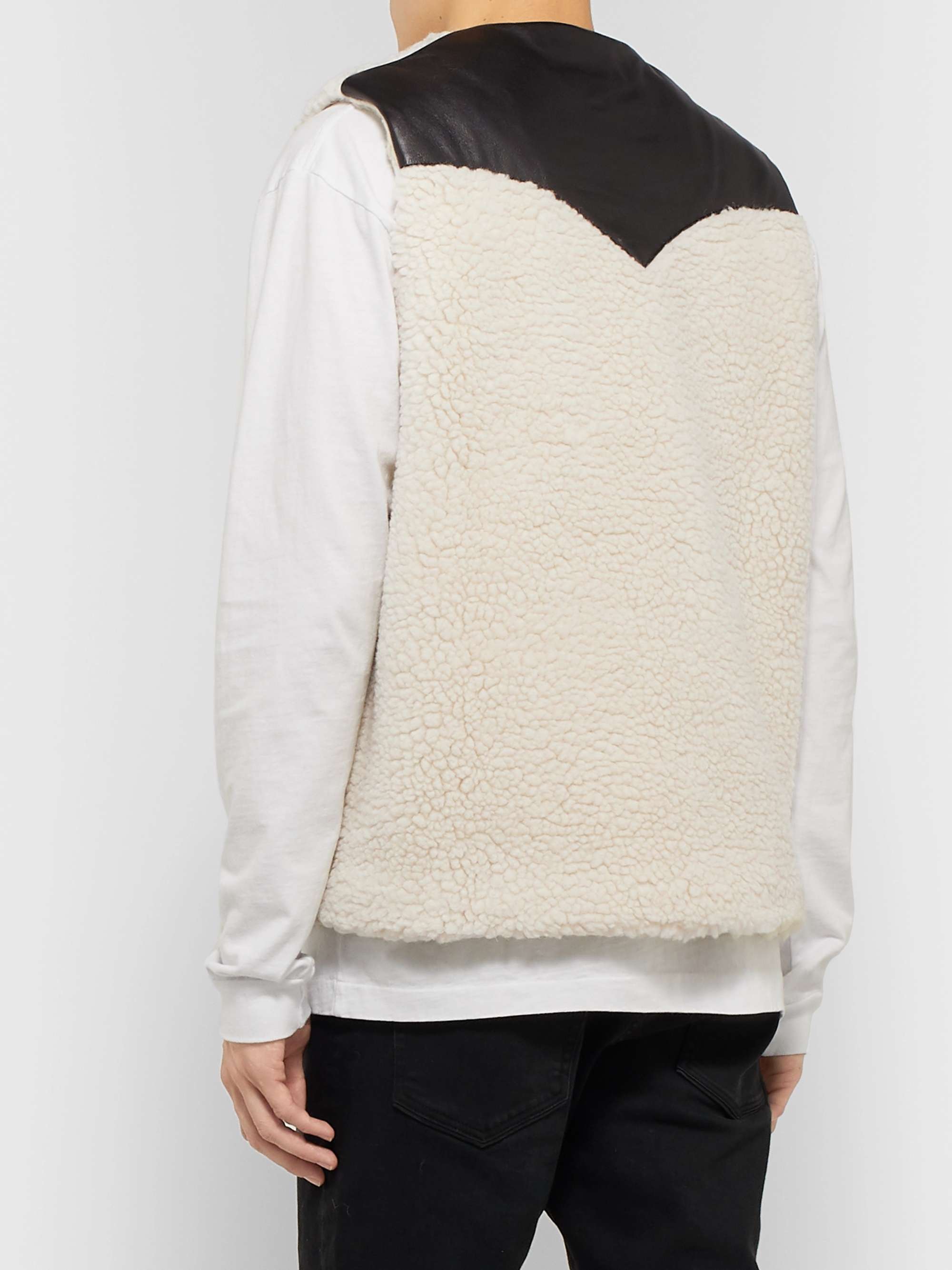 JOHN ELLIOTT Leather-Trimmed Polar Fleece Gilet