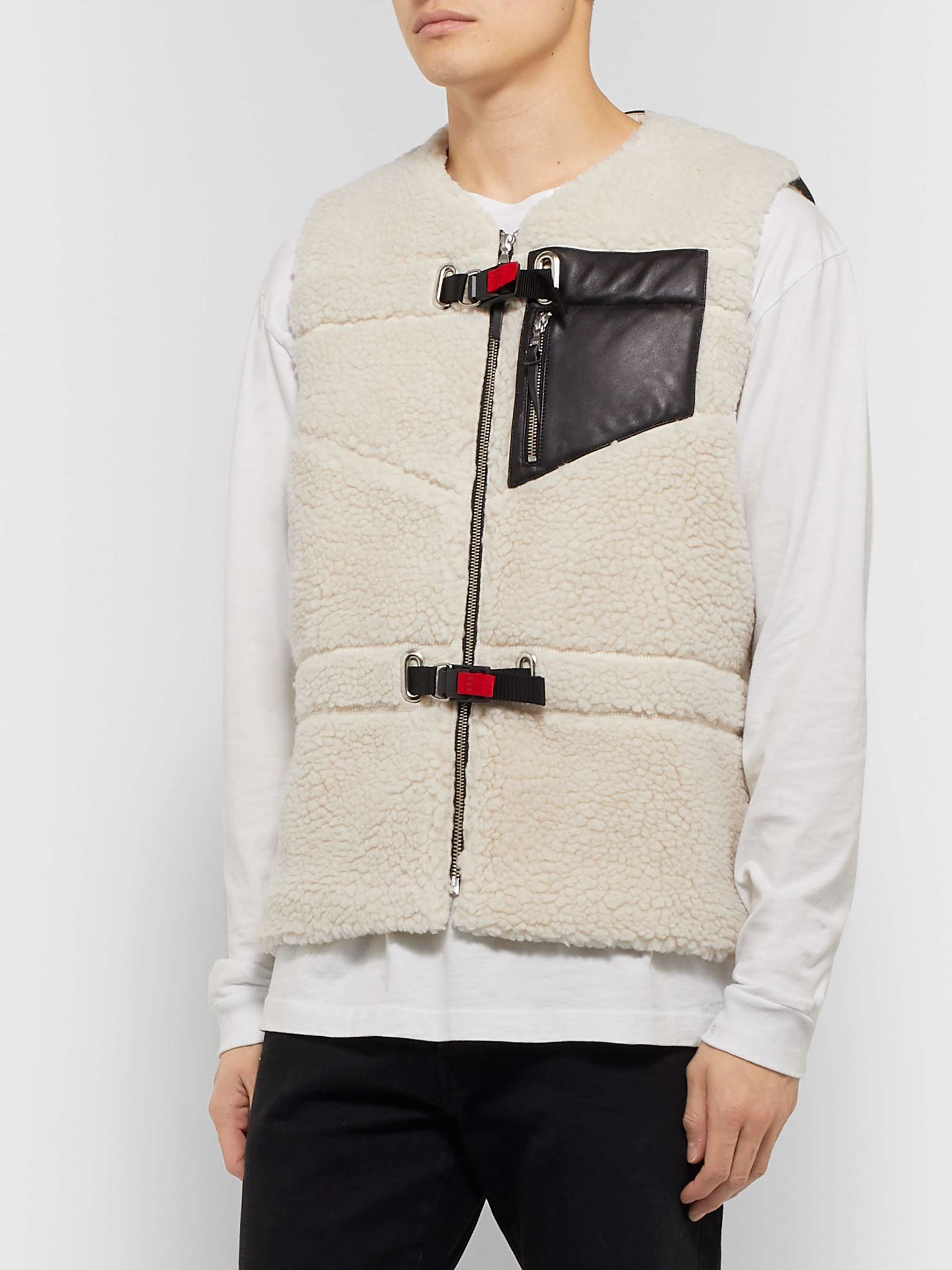 JOHN ELLIOTT Leather-Trimmed Polar Fleece Gilet