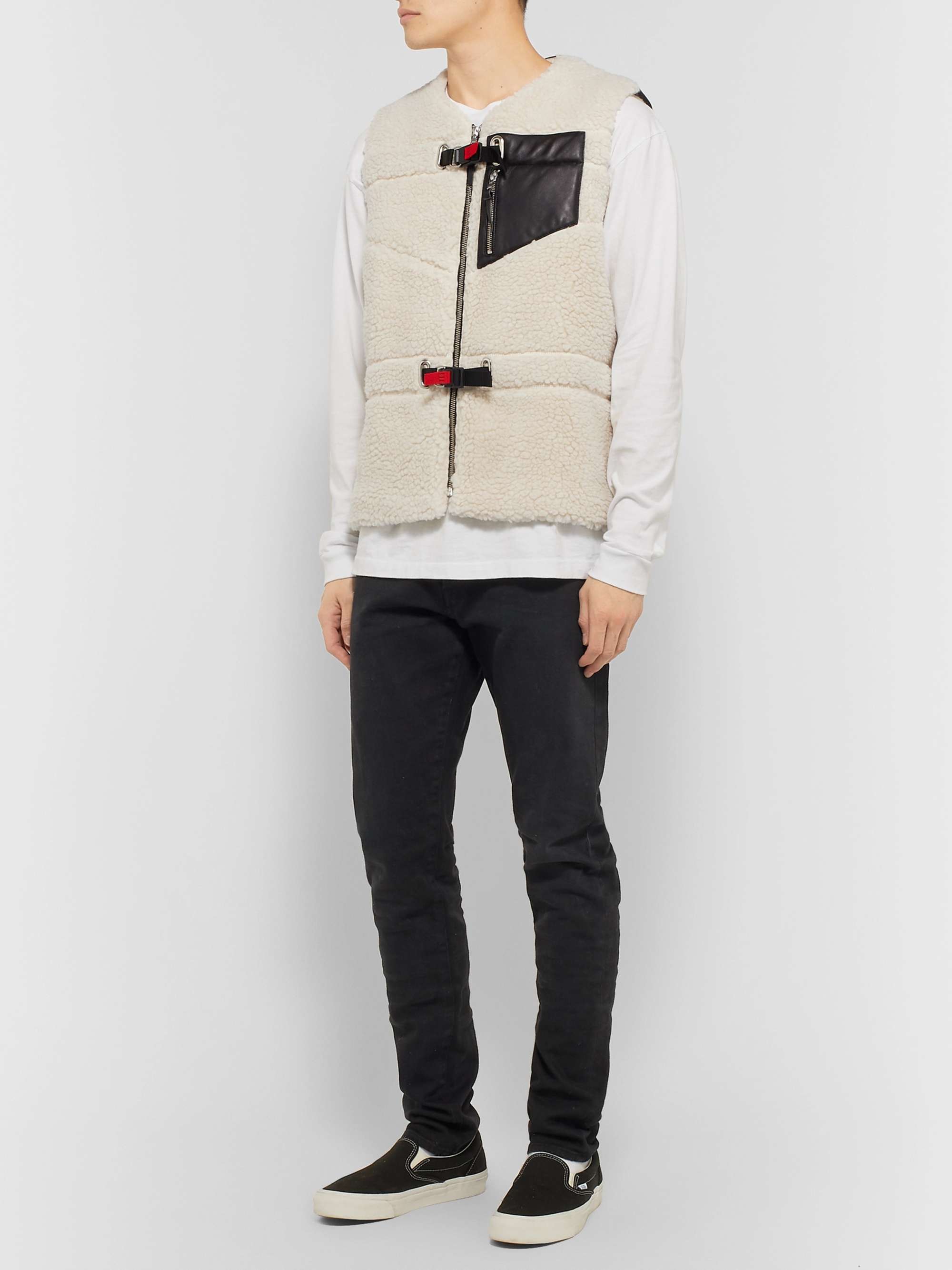 JOHN ELLIOTT Leather-Trimmed Polar Fleece Gilet