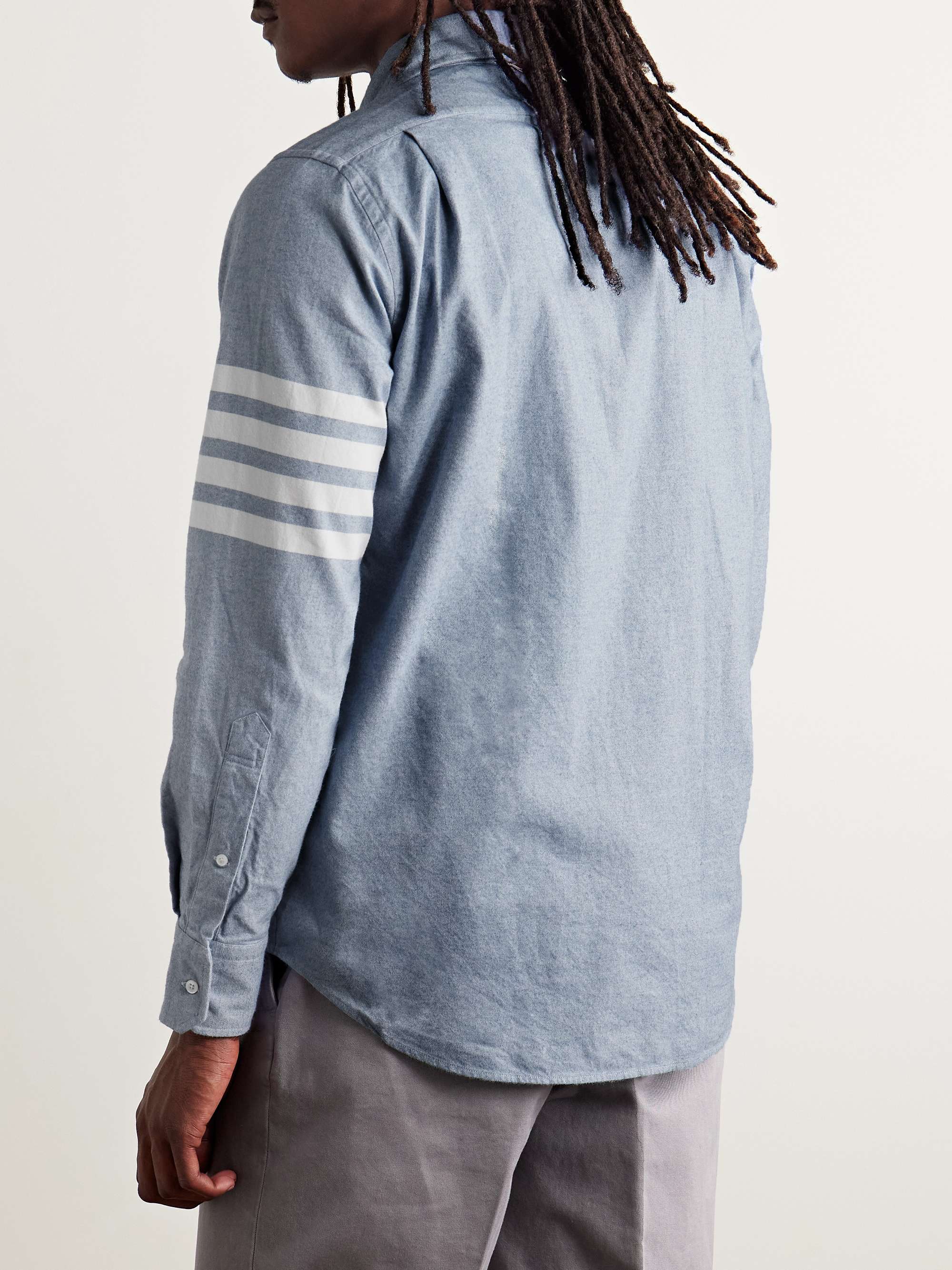 THOM BROWNE Button-Down Collar Striped Cotton Oxford Shirt
