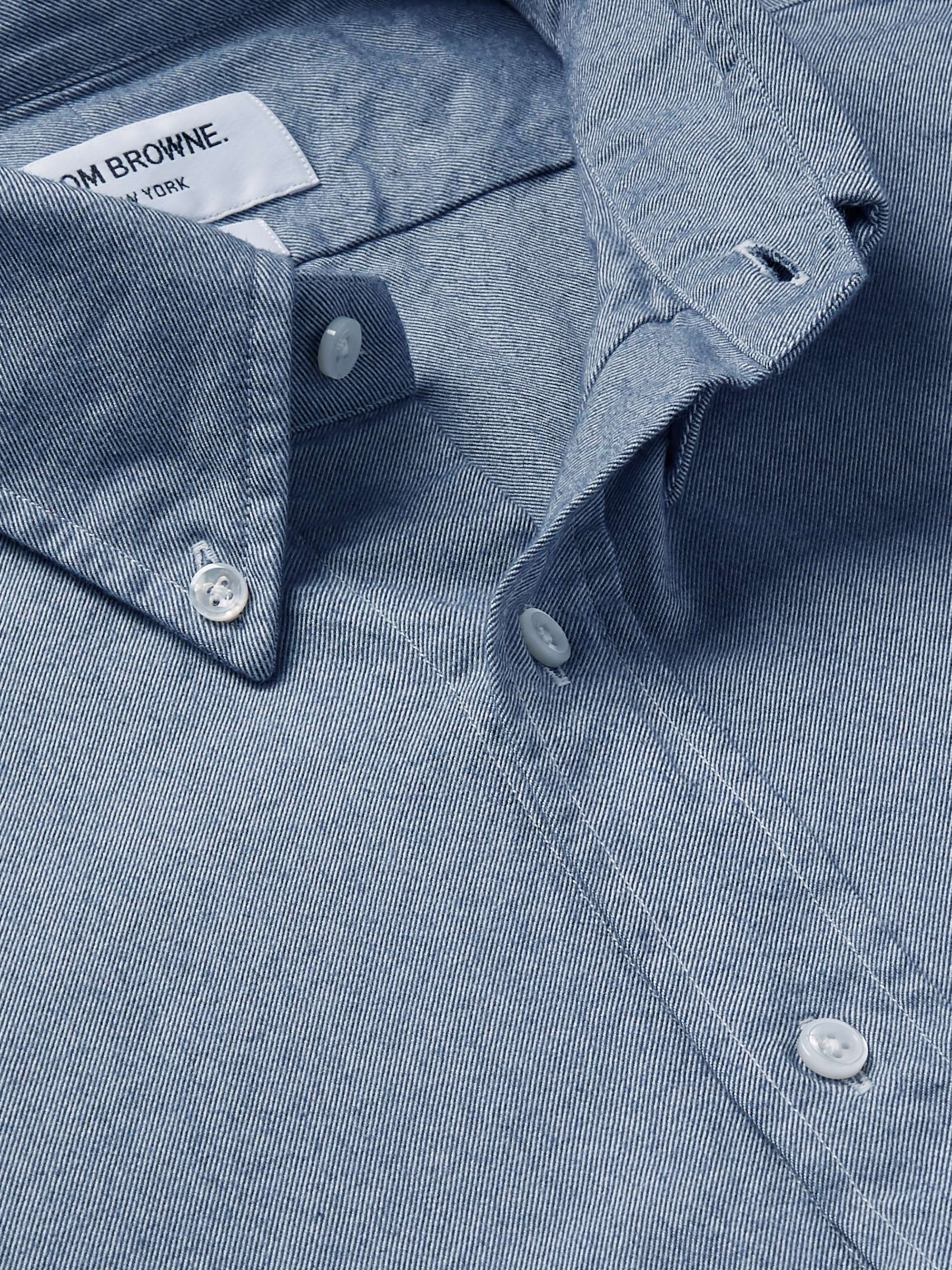THOM BROWNE Button-Down Collar Striped Cotton Oxford Shirt