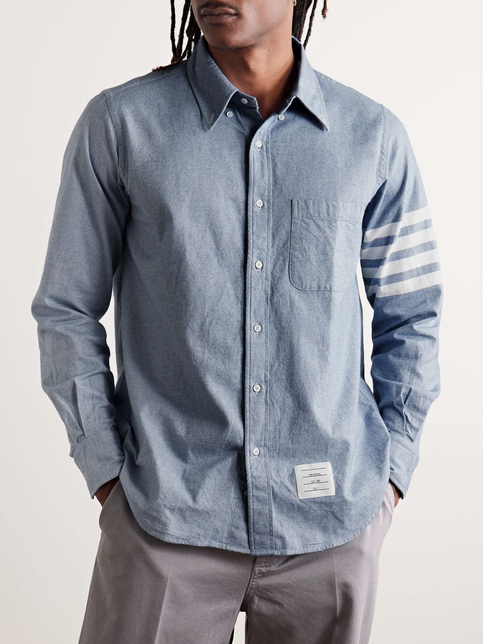 THOM BROWNE Button-Down Collar Striped Cotton Oxford Shirt