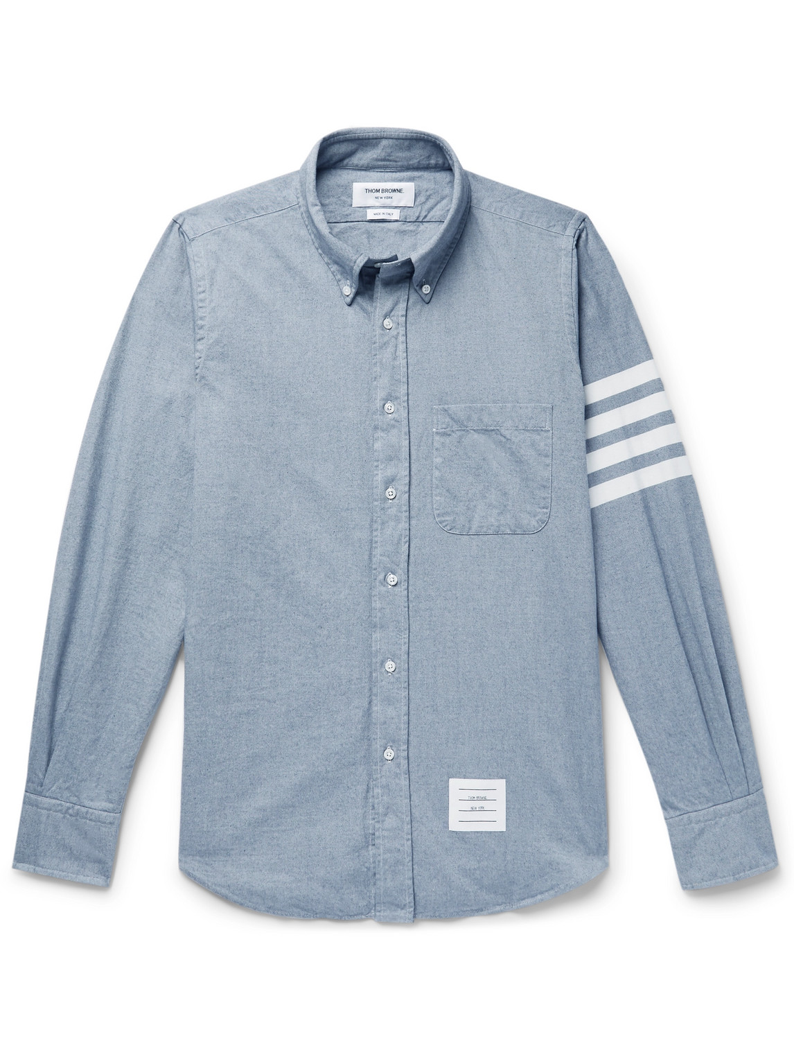 THOM BROWNE BUTTON-DOWN COLLAR STRIPED COTTON-FLANNEL SHIRT