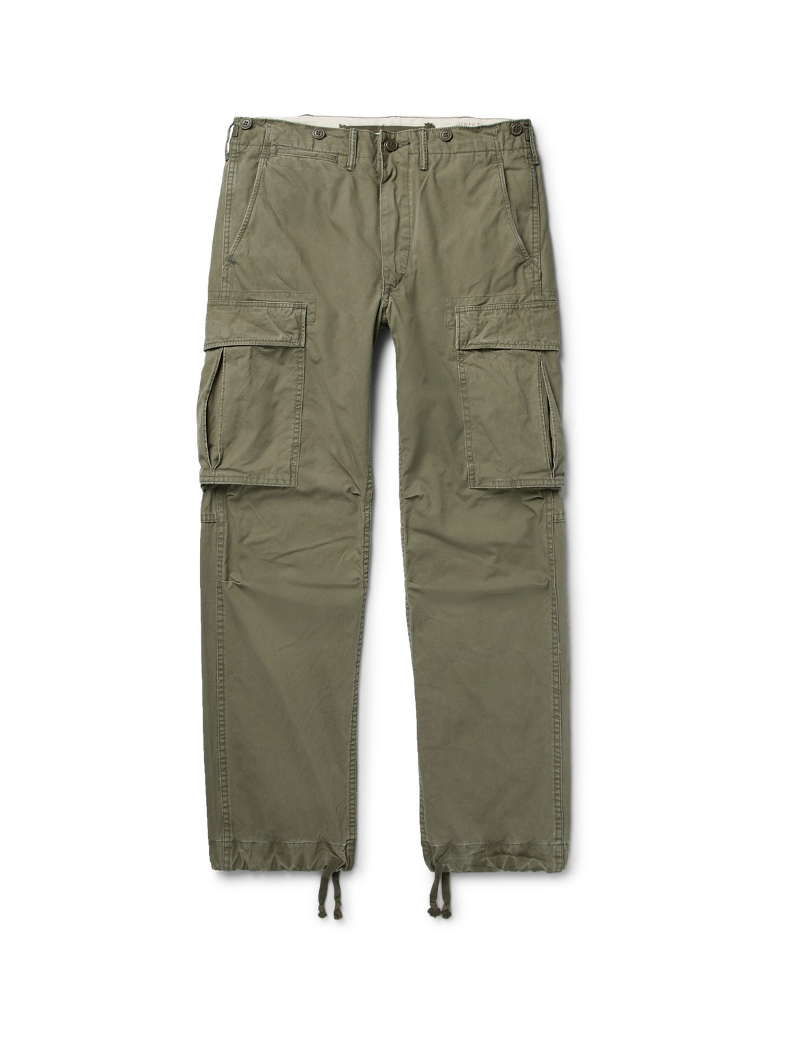 Rrl Slim-fit Tapered Washed-cotton Cargo Trousers In Green