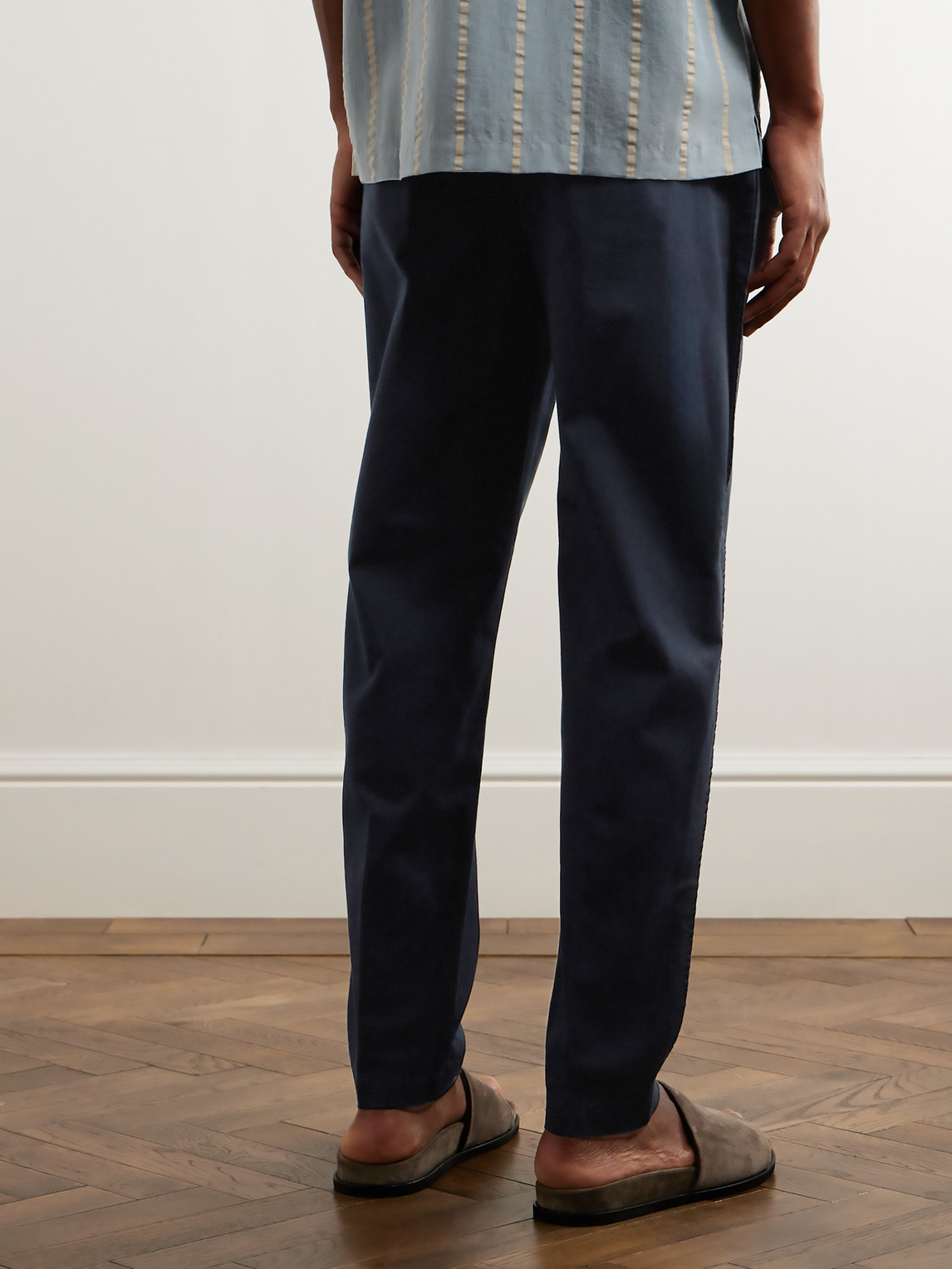 Shop Folk Tapered Cotton-twill Drawstring Trousers In Blue