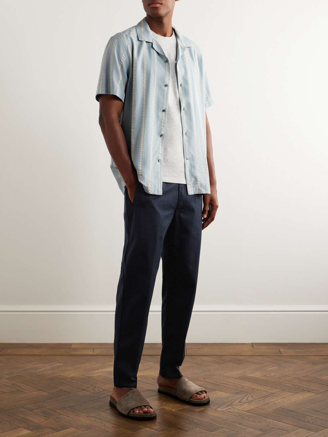 Shop Folk Tapered Cotton-twill Drawstring Trousers In Blue