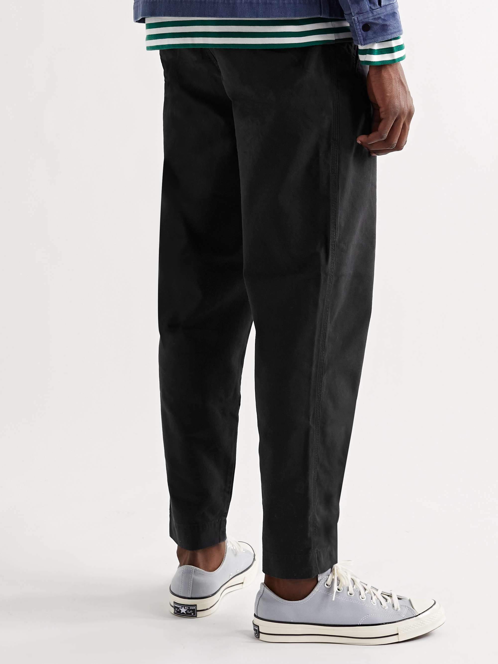 FOLK Navy Assembly Tapered Pleated Cotton-Canvas Trousers