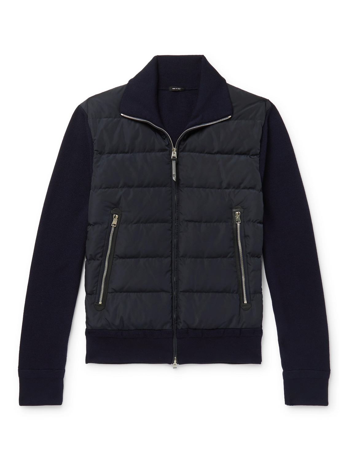 Slim-Fit Panelled Ribbed Wool and Quilted Shell Down Jacket