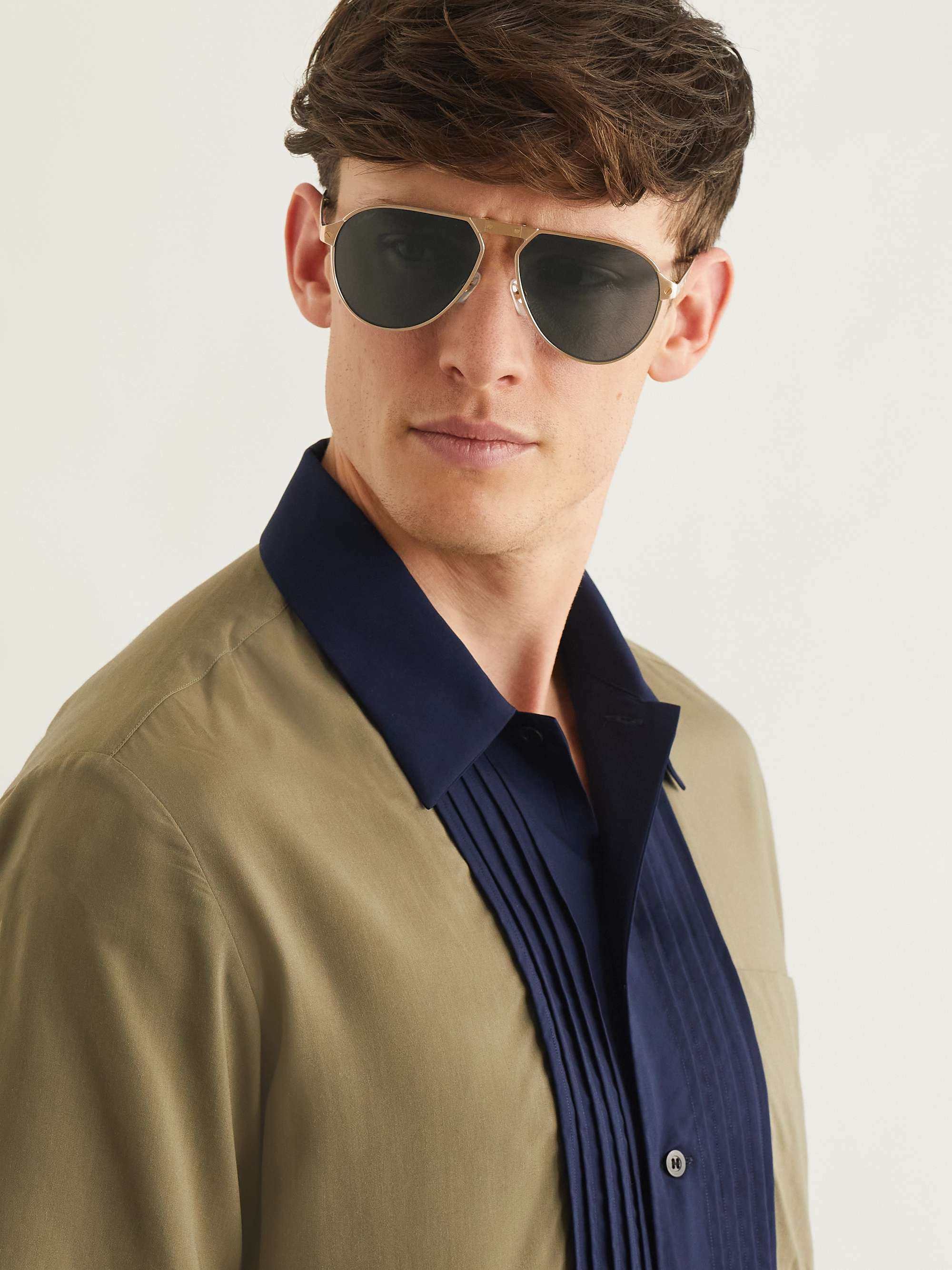 CARTIER EYEWEAR Aviator-Style Gold-Tone Titanium Sunglasses
