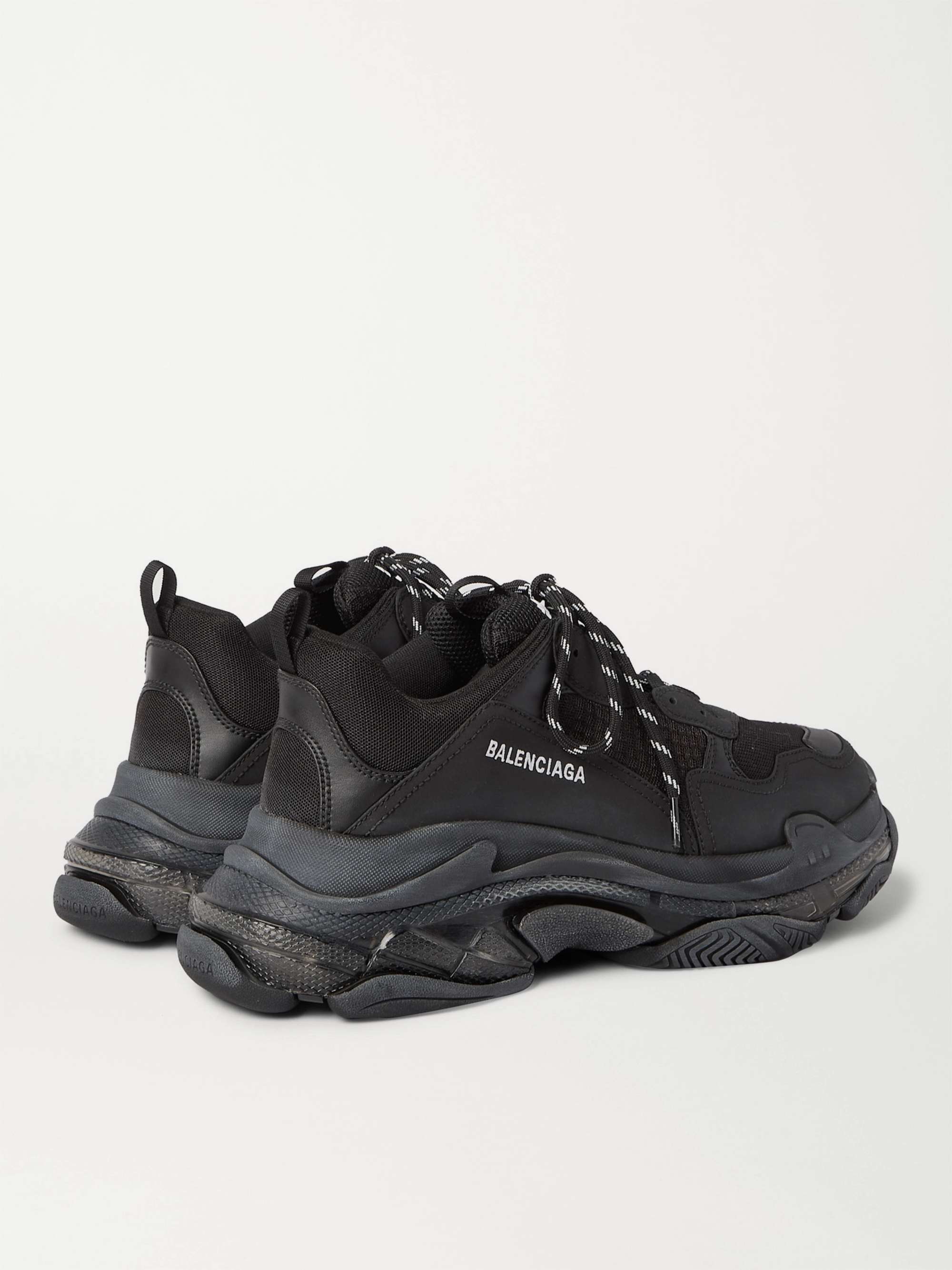 BALENCIAGA Triple S Clear Sole Mesh, Nubuck and Leather Sneakers