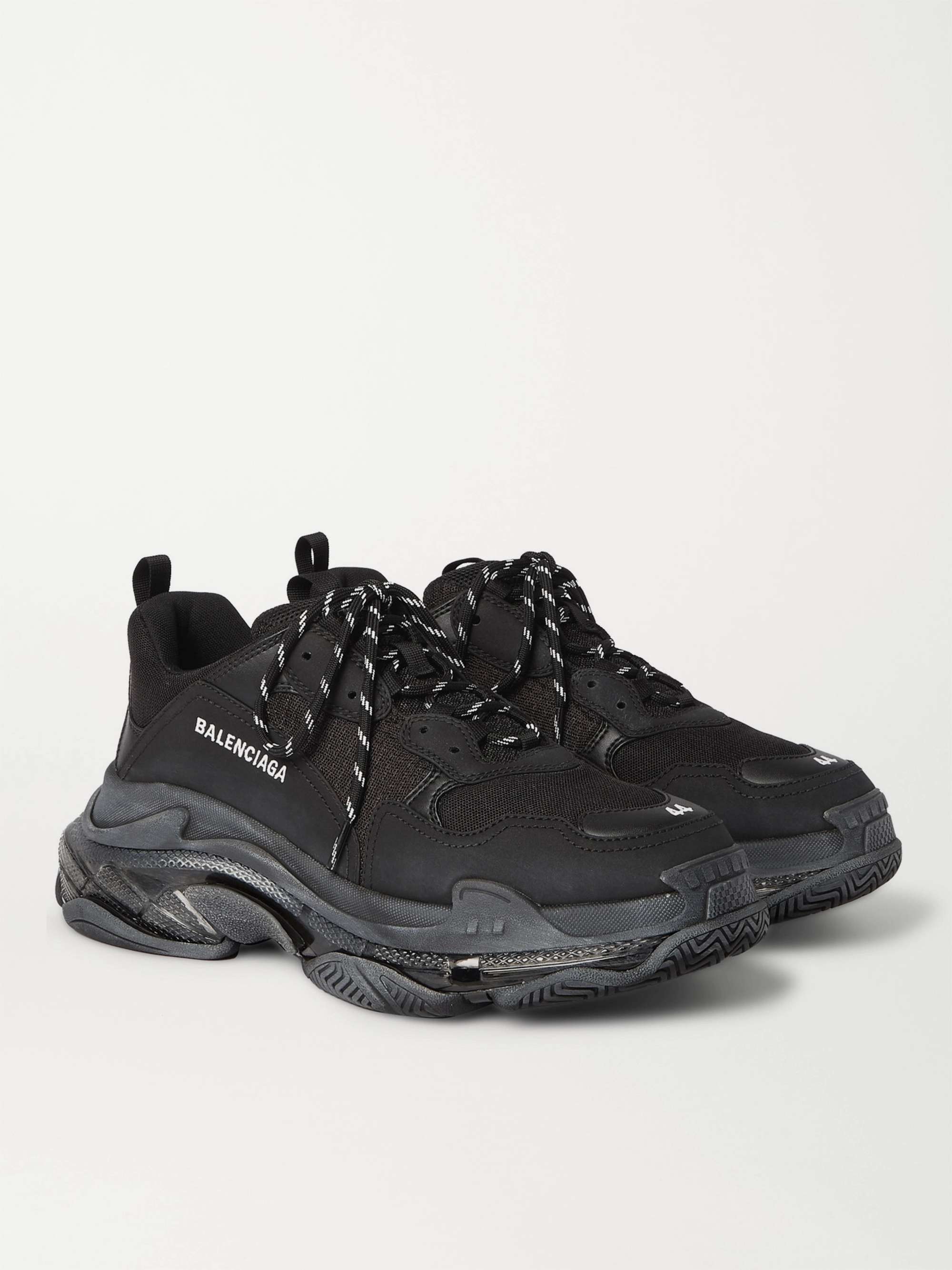 BALENCIAGA Triple S Clear Sole Mesh, Nubuck and Leather Sneakers ...