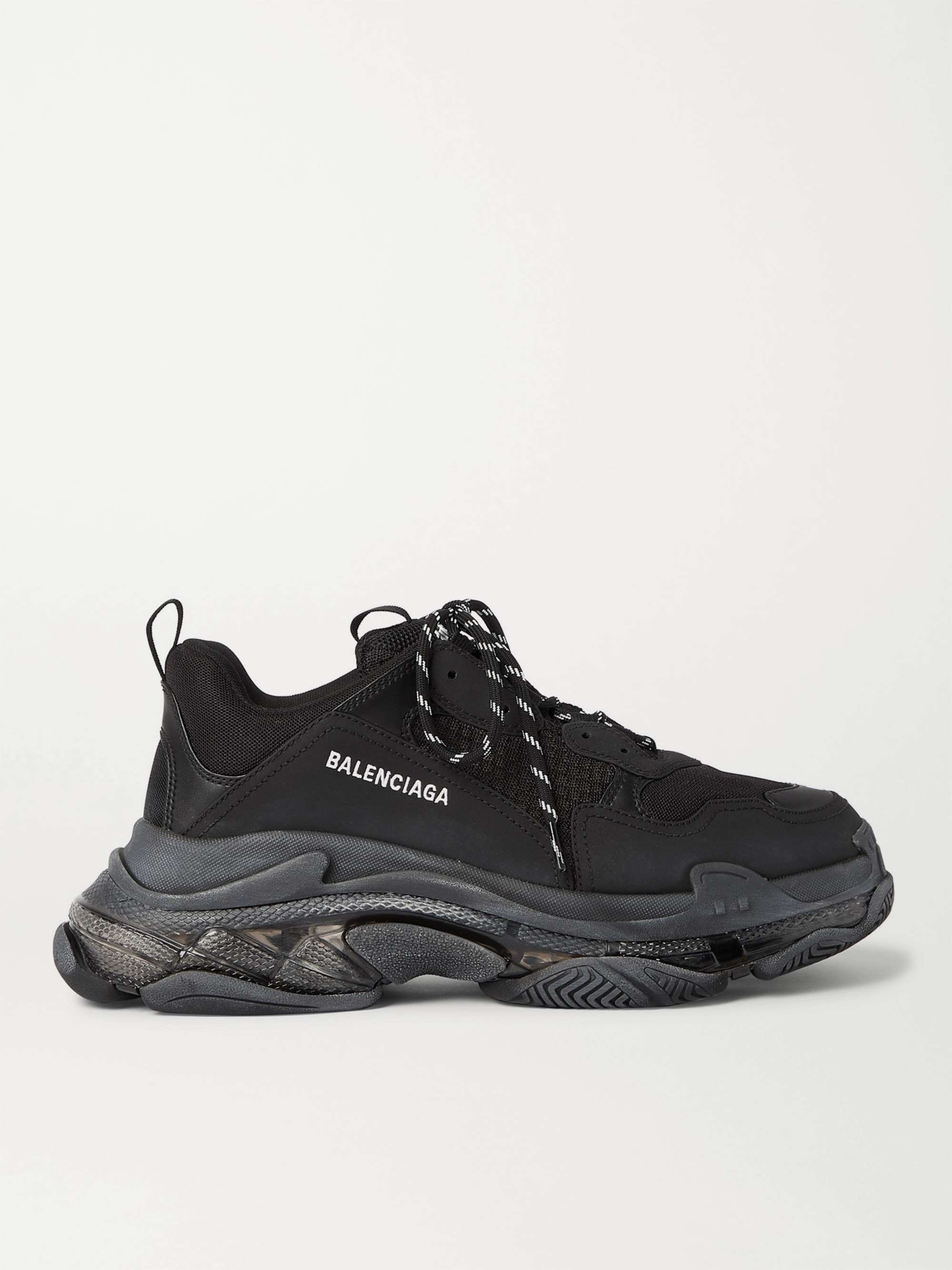 Triple S Clear Sole Mesh, Nubuck and Leather Sneakers