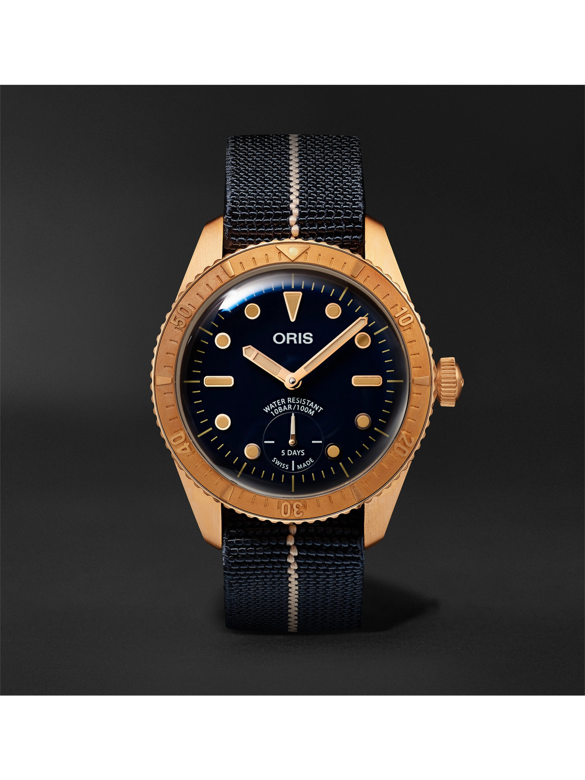 Oris Carl Brashear Limited Edition Automatic 40mm Bronze And Mn Stretch-nylon Webbing Watch, Ref. No. 01 In Blue