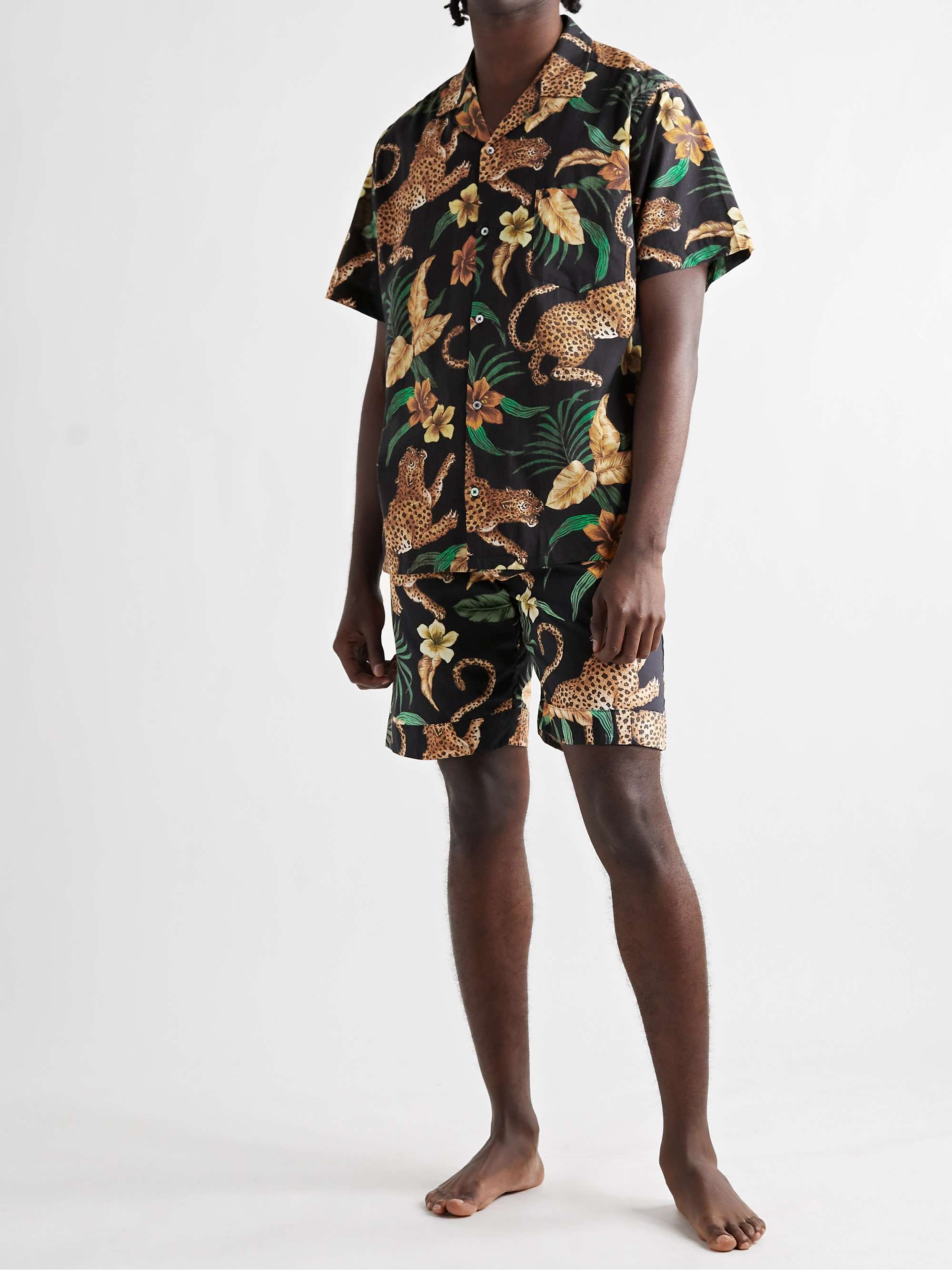 DESMOND & DEMPSEY Cuban Camp-Collar Printed Cotton Pyjama Shirt