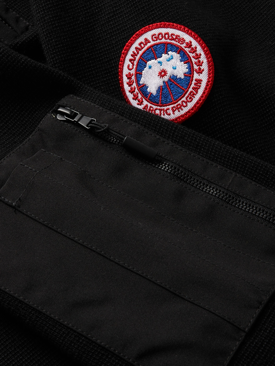 Shop Canada Goose Stormont Slim-fit Cordura-trimmed Merino Wool Half-zip Sweater In Black