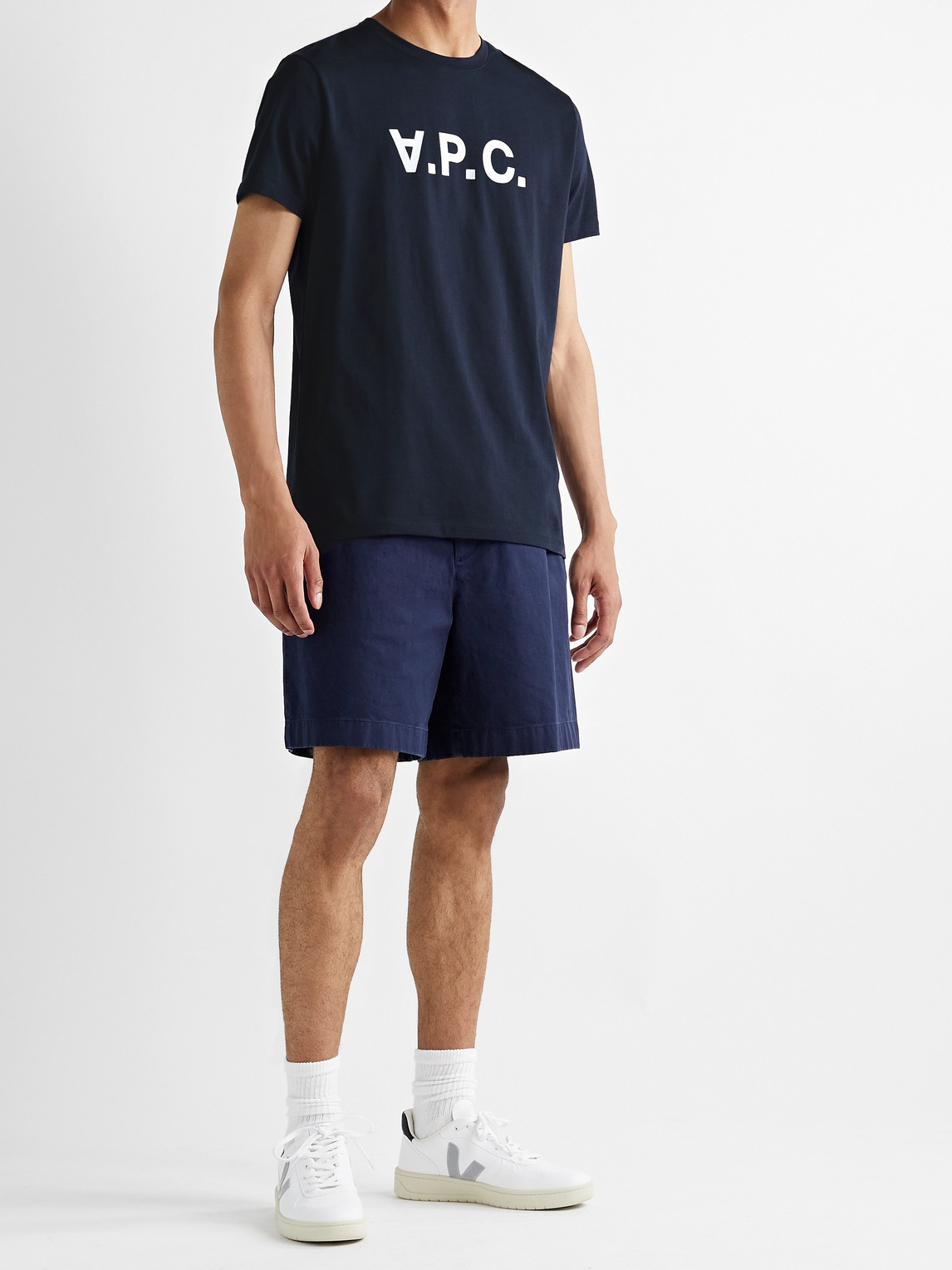 Shop Apc Logo-flocked Cotton-jersey T-shirt In Blue