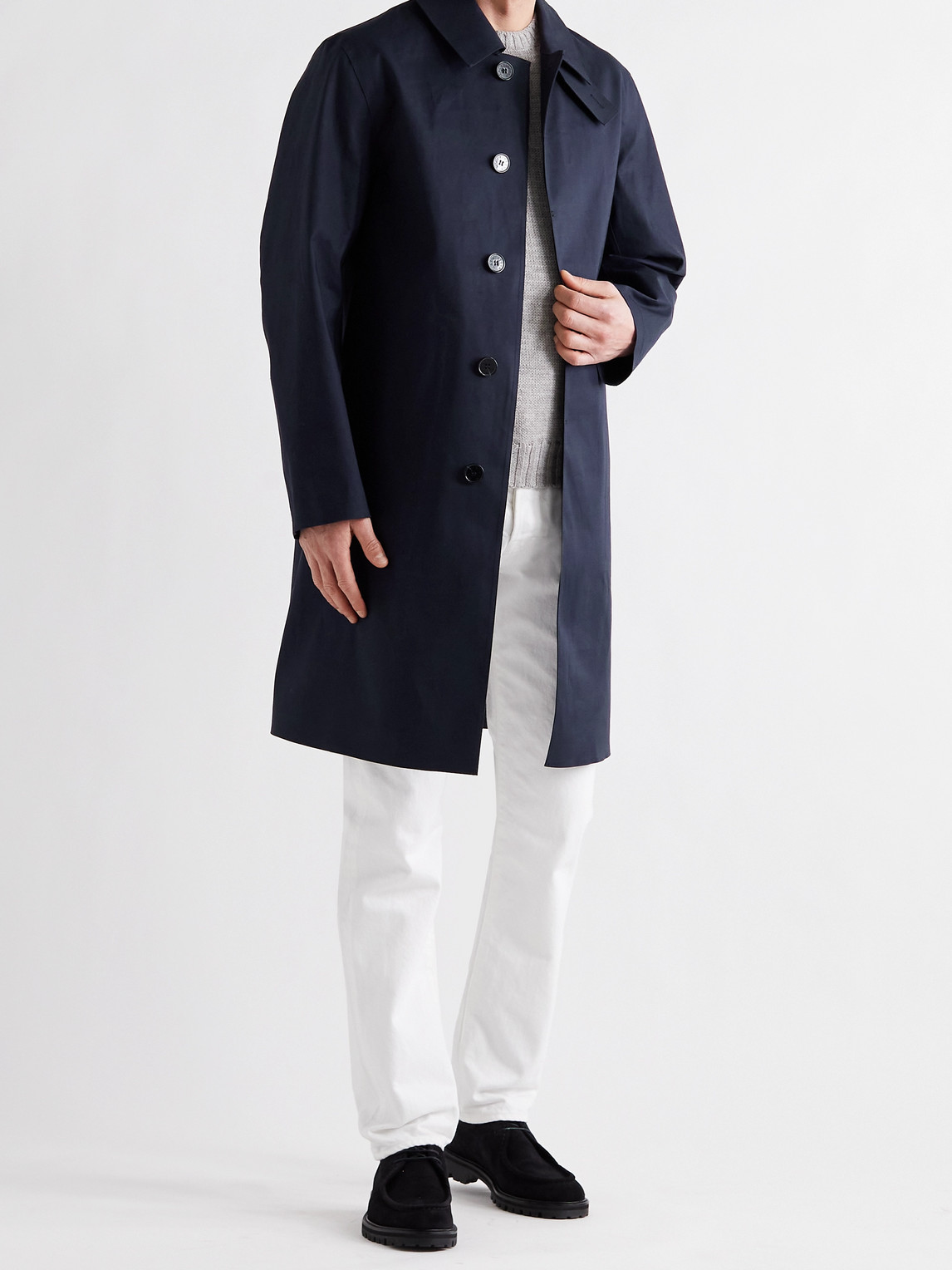 Shop Mackintosh Oxford Bonded Cotton Trench Coat In Blue