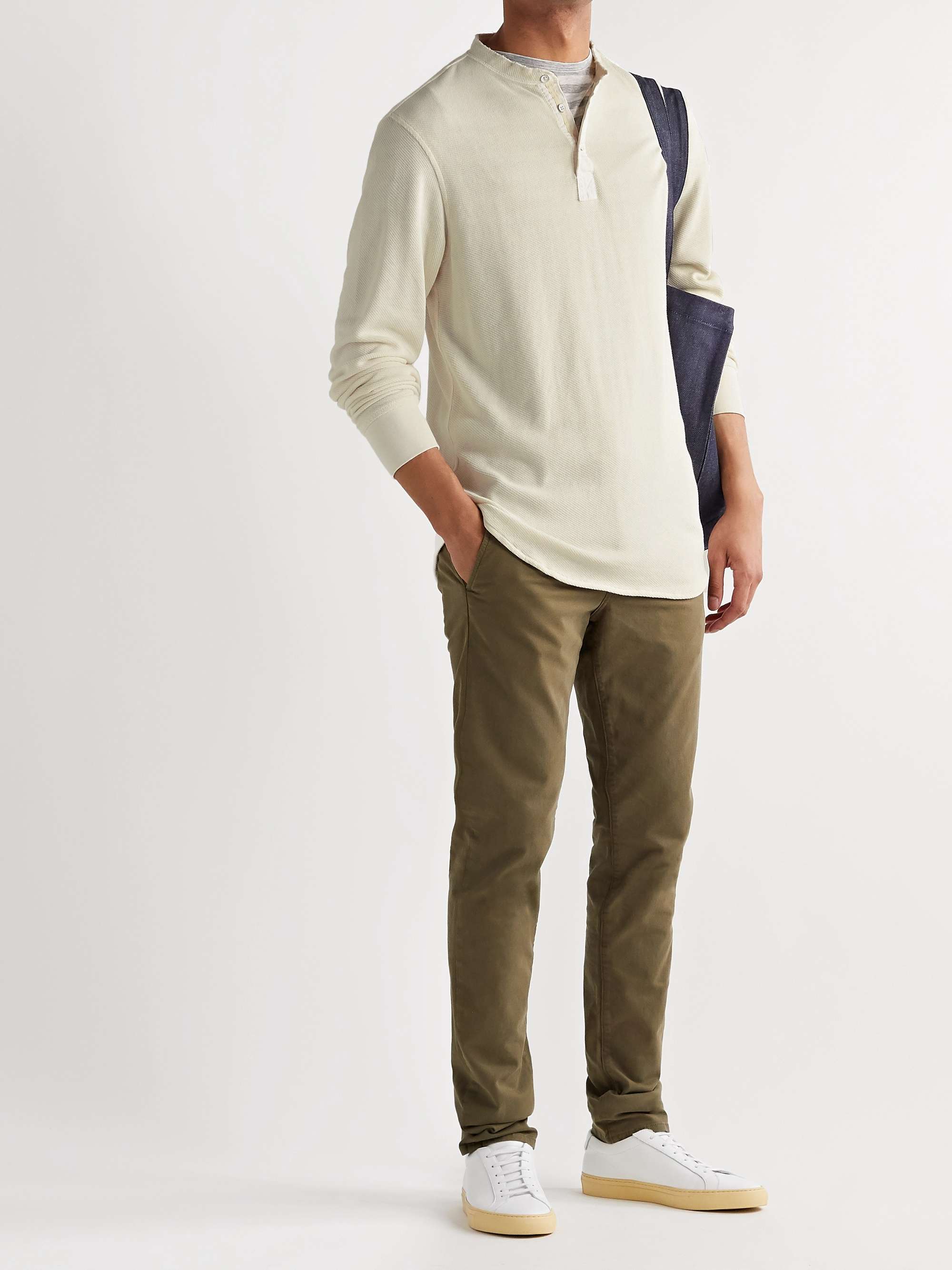 RAG & BONE Baron Honeycomb-Knit Cotton Henley T-Shirt