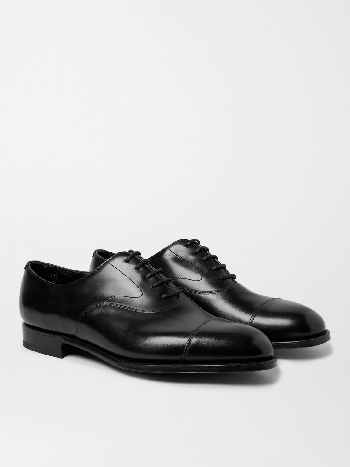 Shop Edward Green Chelsea Cap-toe Burnished-leather Oxford Shoes In Black