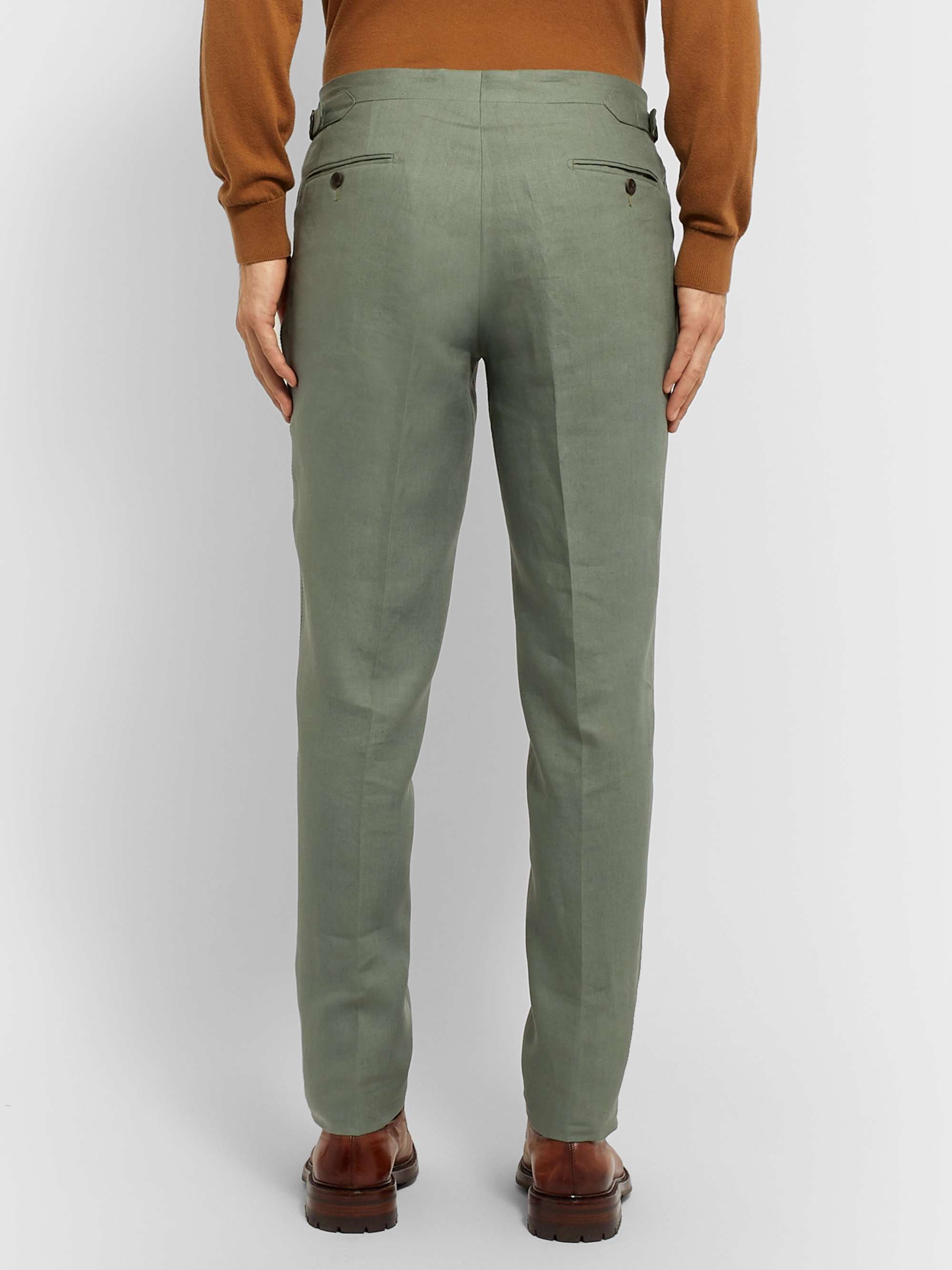 THOM SWEENEY Tapered Pleated Linen Trousers