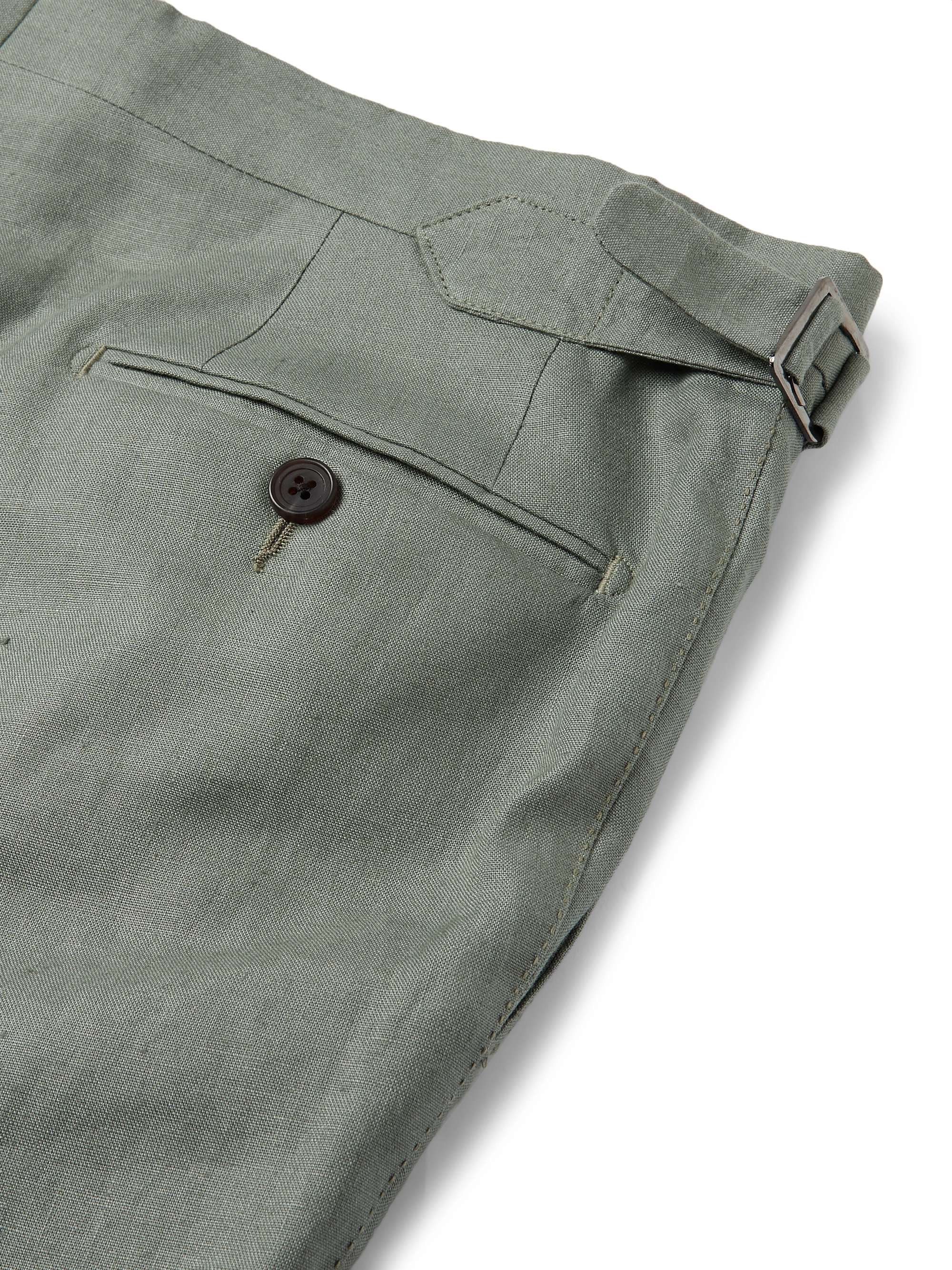 THOM SWEENEY Tapered Pleated Linen Trousers