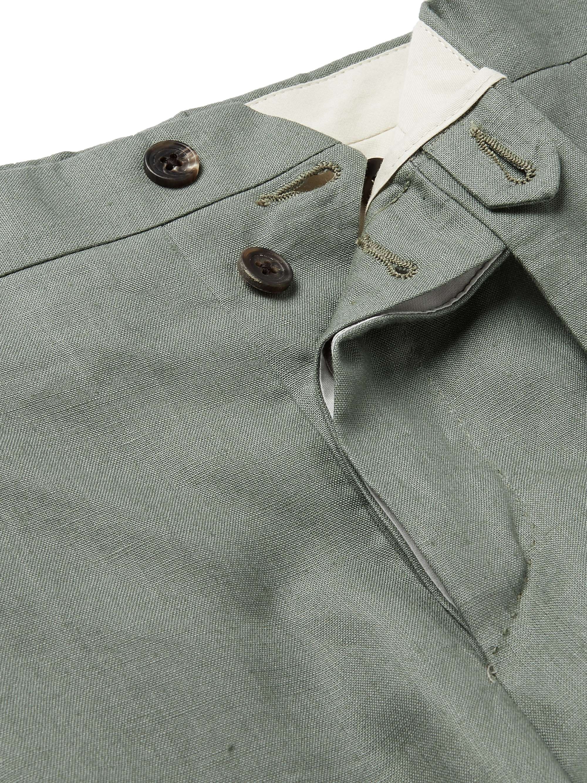 THOM SWEENEY Tapered Pleated Linen Trousers