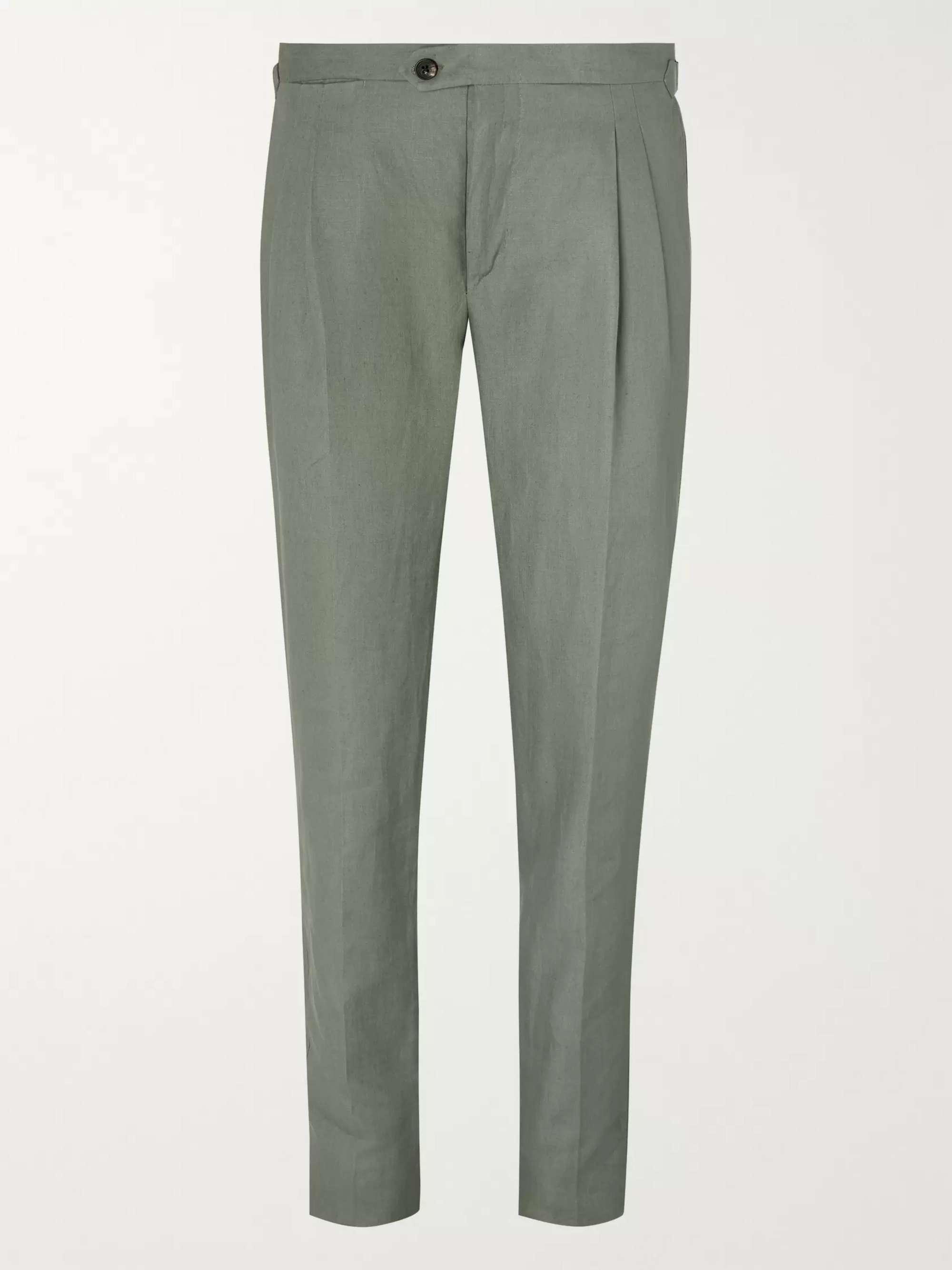 THOM SWEENEY Tapered Pleated Linen Trousers
