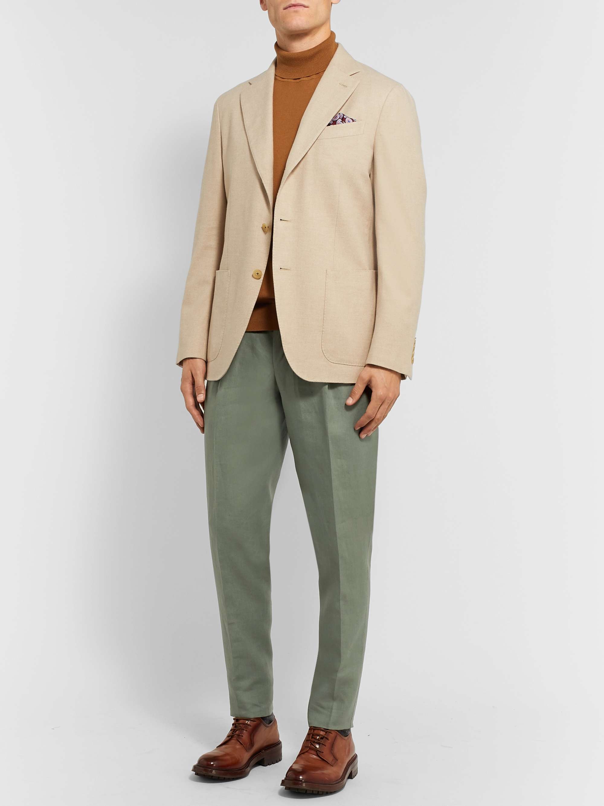 THOM SWEENEY Tapered Pleated Linen Trousers