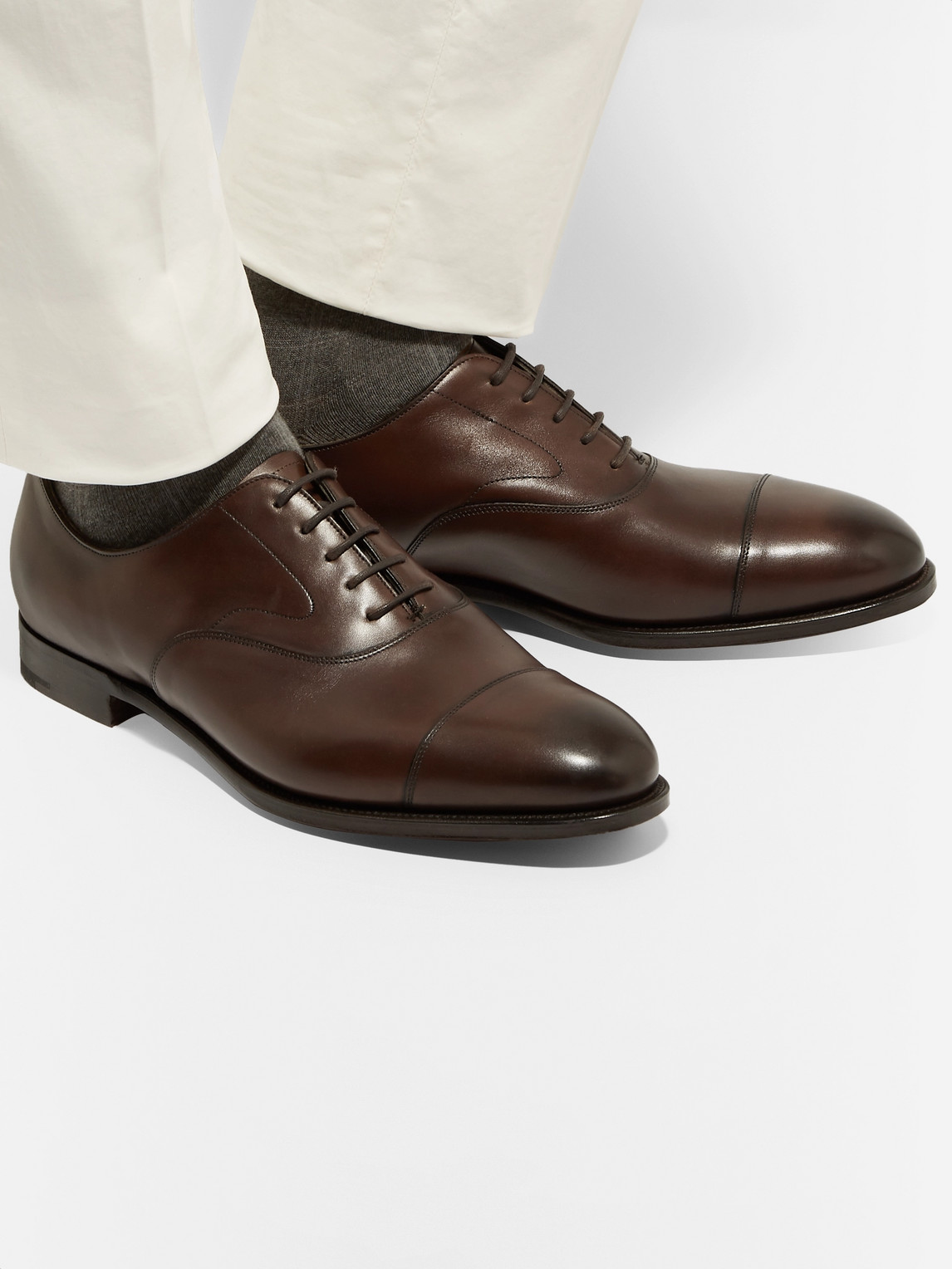 Shop Edward Green Chelsea Cap-toe Burnished-leather Oxford Shoes In Brown